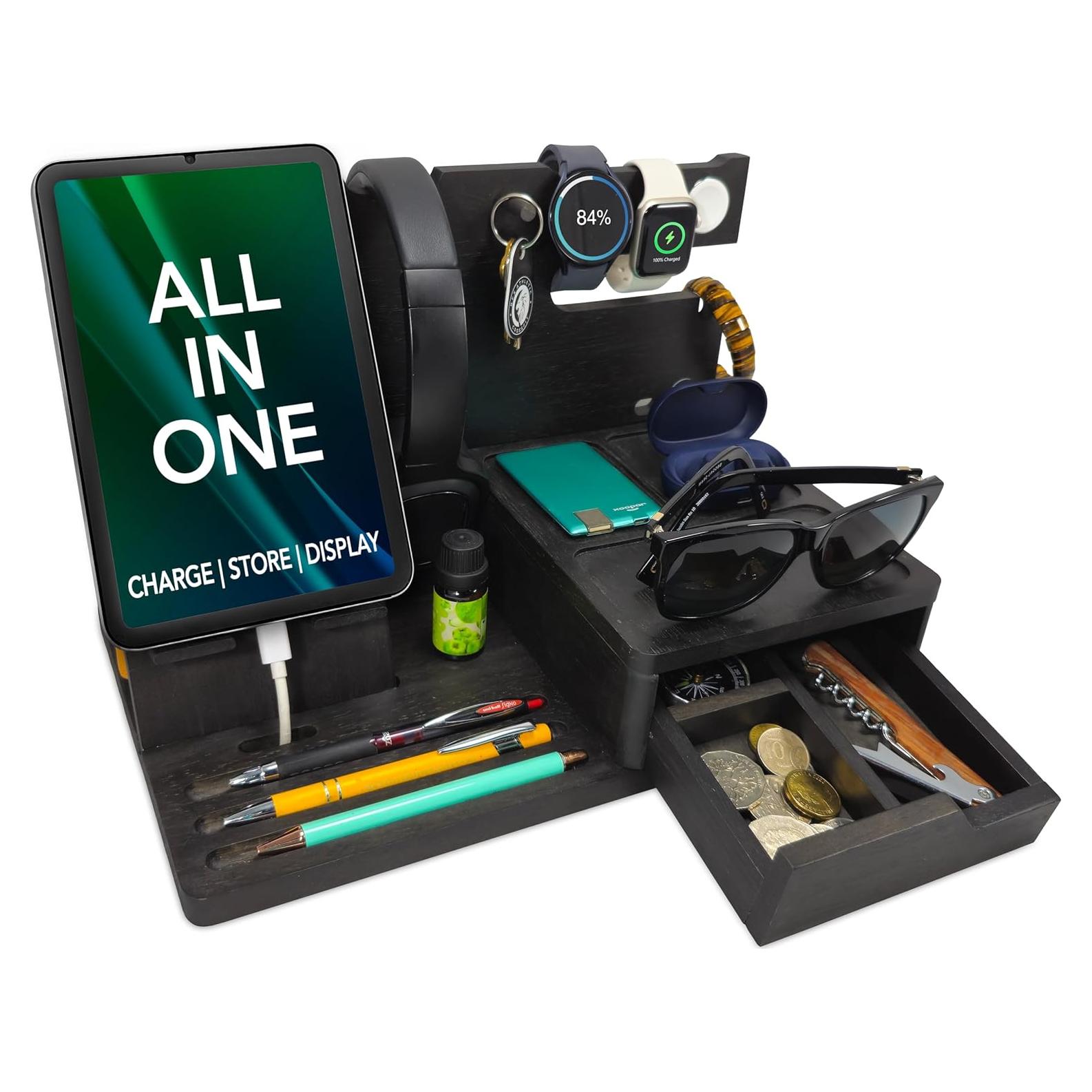 Organizador de Mesita de Noche EcoLeafy Dot - Madera Negra