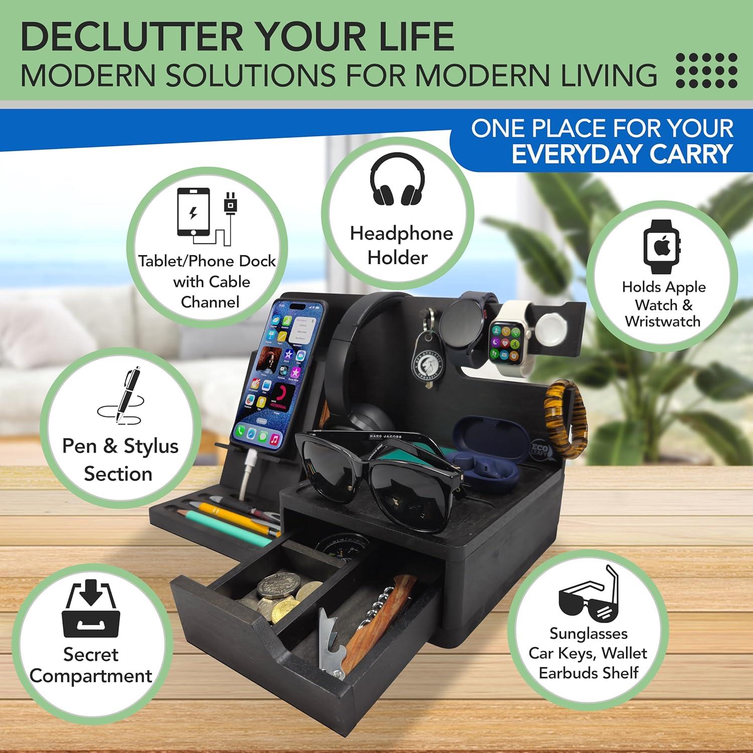 Organizador de Mesita de Noche EcoLeafy Dot - Madera Negra