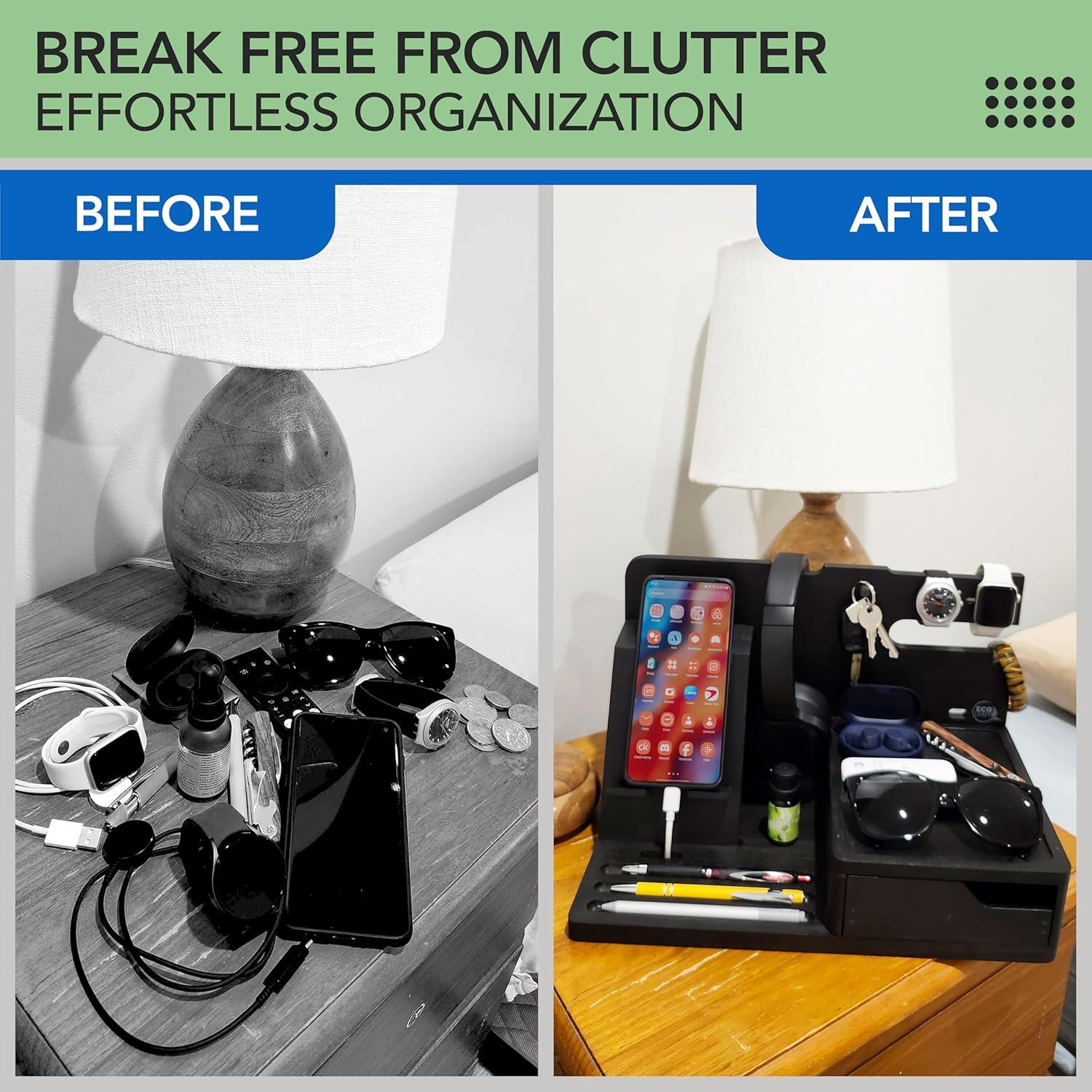 Organizador de Mesita de Noche EcoLeafy Dot - Madera Negra