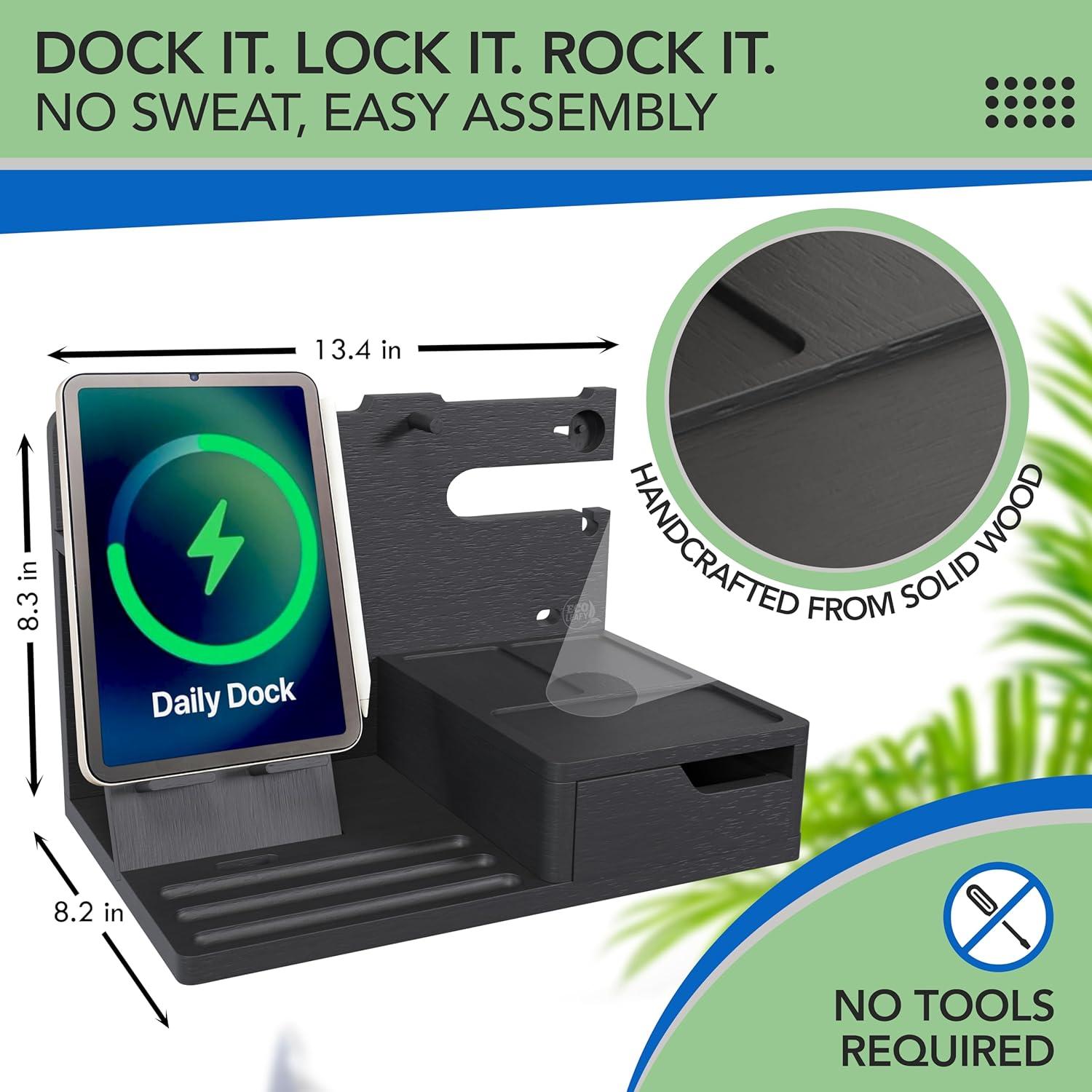 Organizador de Mesita de Noche EcoLeafy Dot - Madera Negra