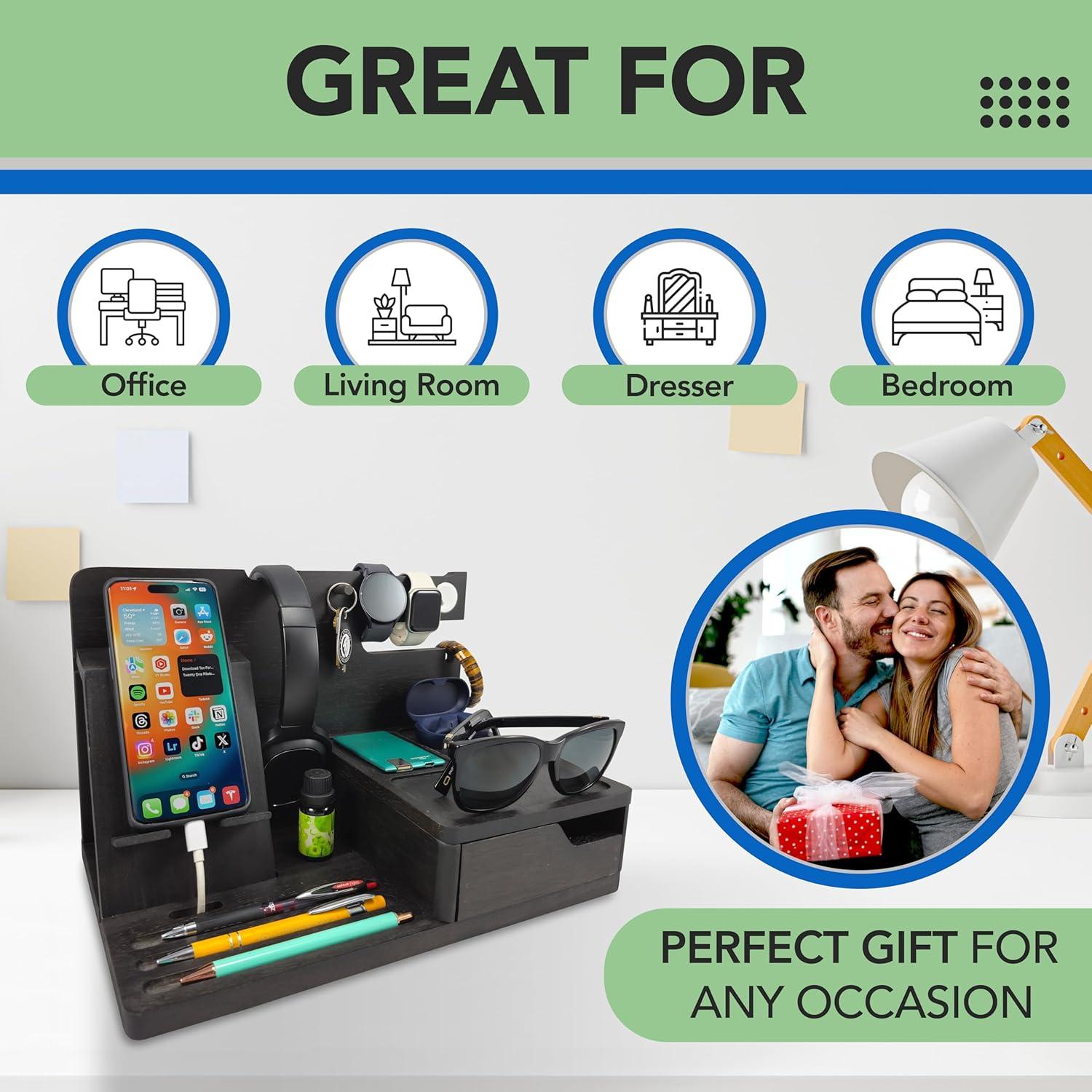 Organizador de Mesita de Noche EcoLeafy Dot - Madera Negra