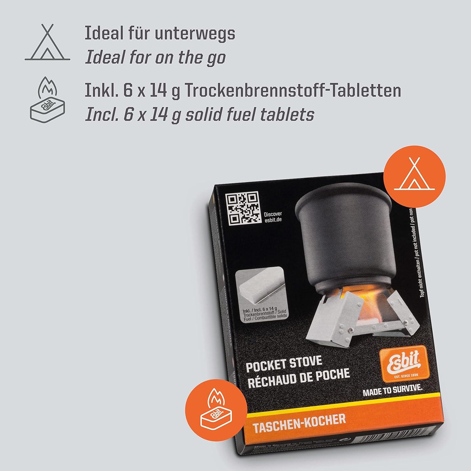 Estufa Plegable Esbit de Acero con 6 Tabletas de Combustible