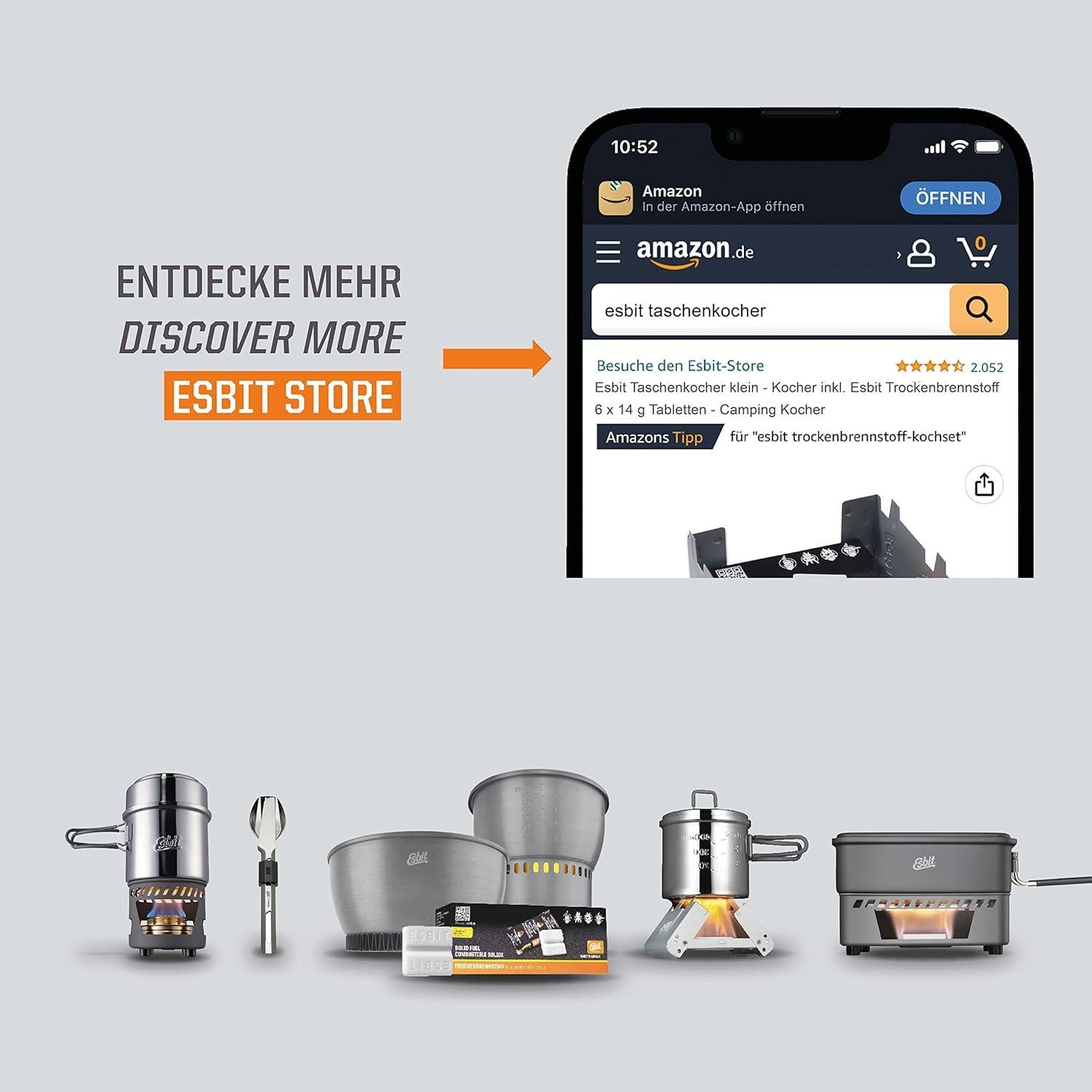 Estufa Plegable Esbit de Acero con 6 Tabletas de Combustible