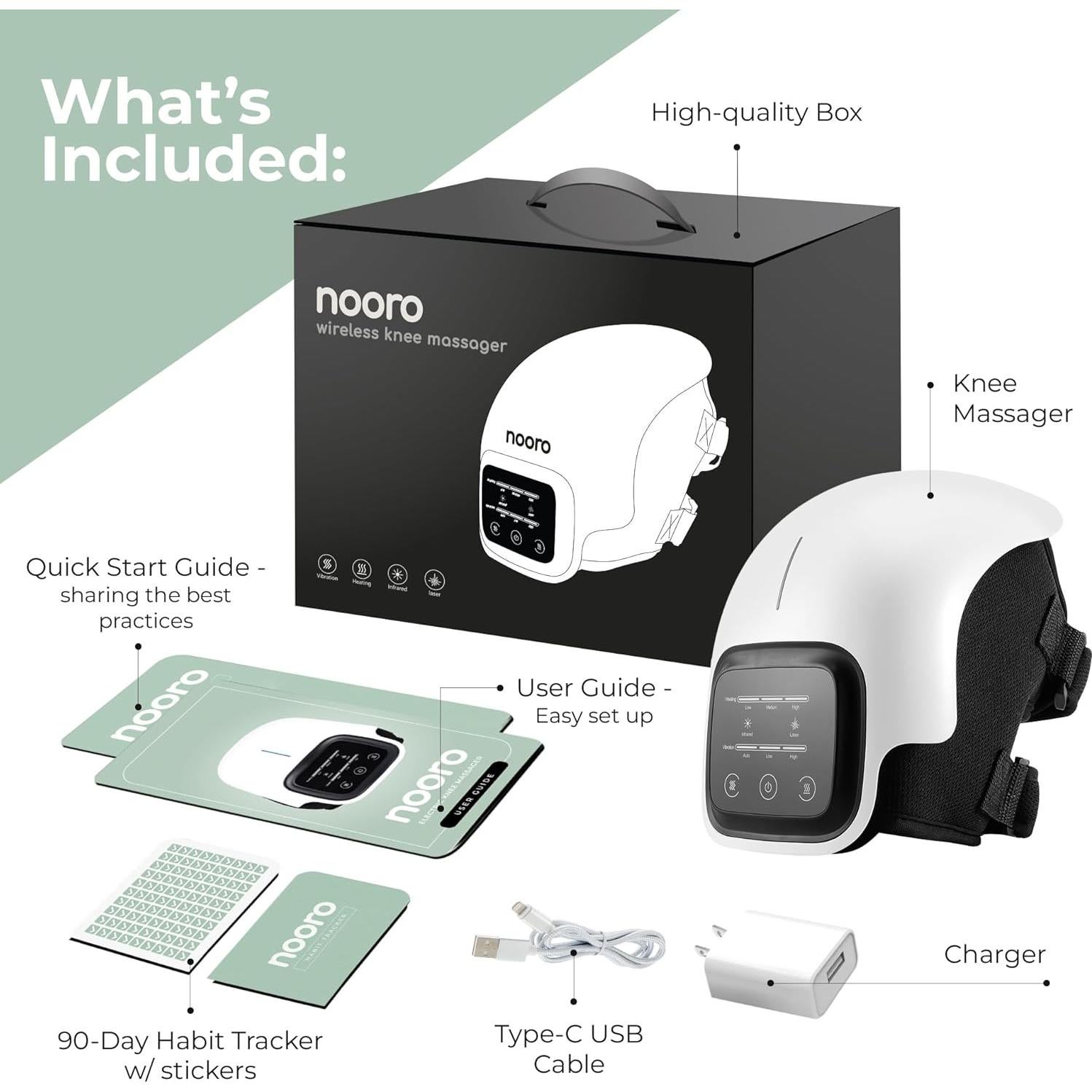 Masajeador de Rodilla Portátil Nooro 3 en 1 con Calor y Luz Roja