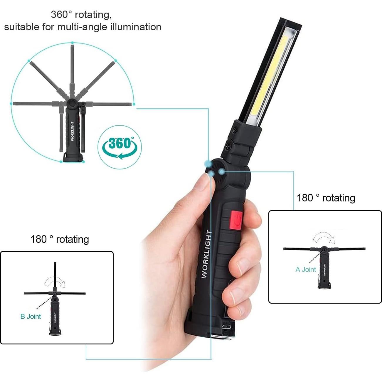 Luz de Trabajo LED LHOTSE Recargable 360° con Gancho y Base Magnética - 2 Paquetes