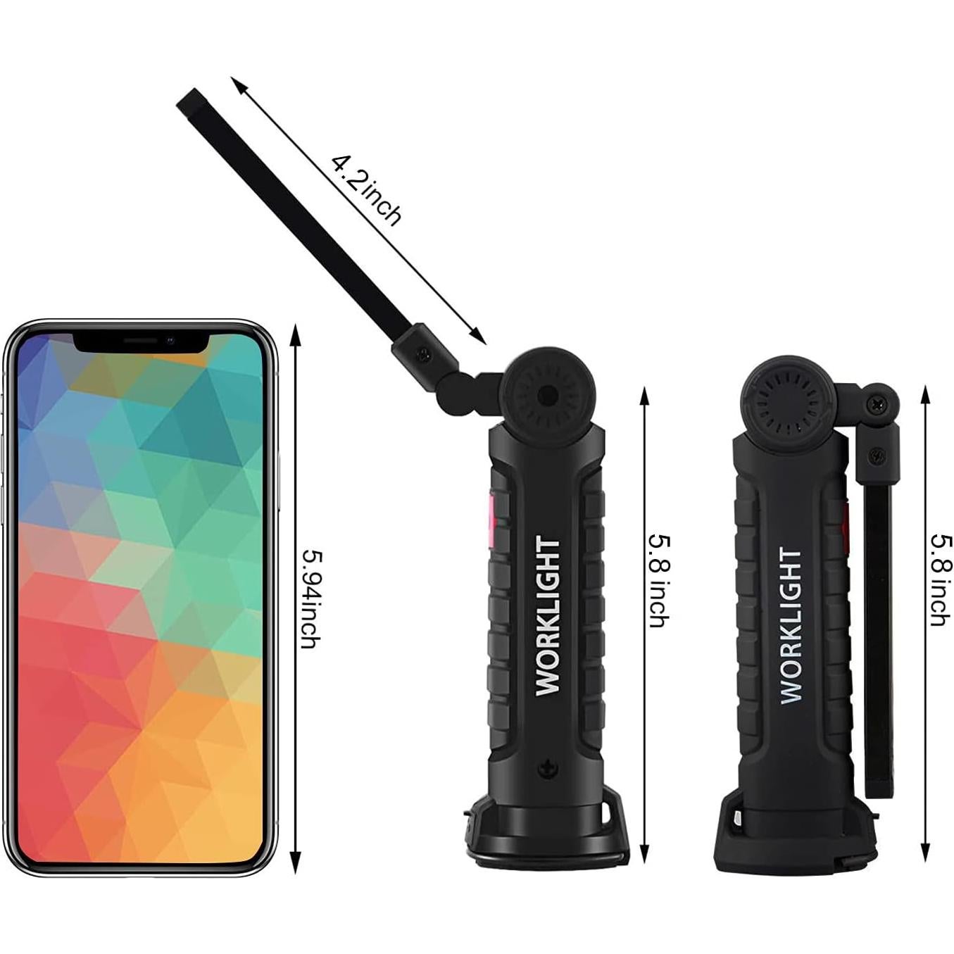 Luz de Trabajo LED LHOTSE Recargable 360° con Gancho y Base Magnética - 2 Paquetes