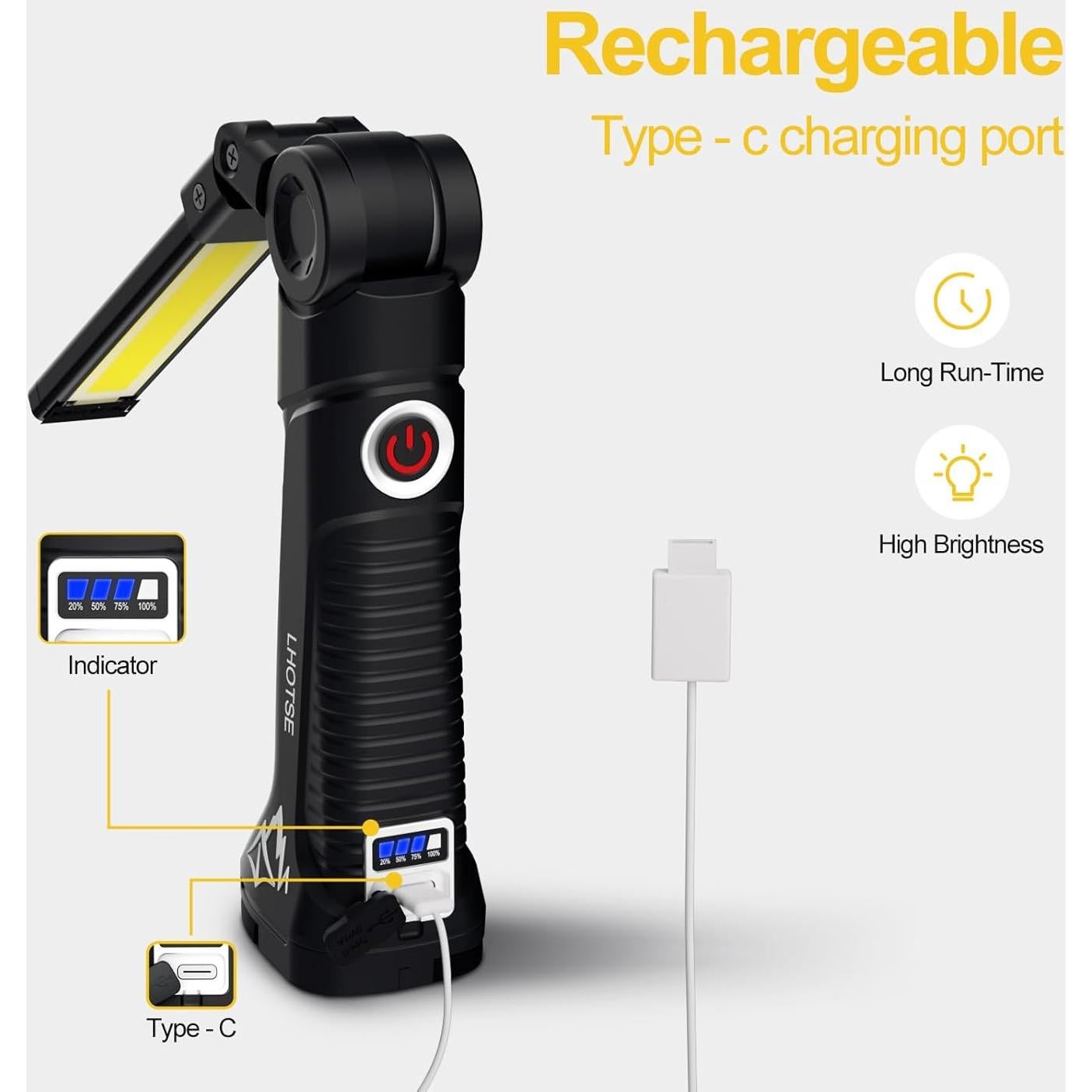 Luz de Trabajo LED LHOTSE Recargable 360° con Gancho y Base Magnética - 2 Paquetes