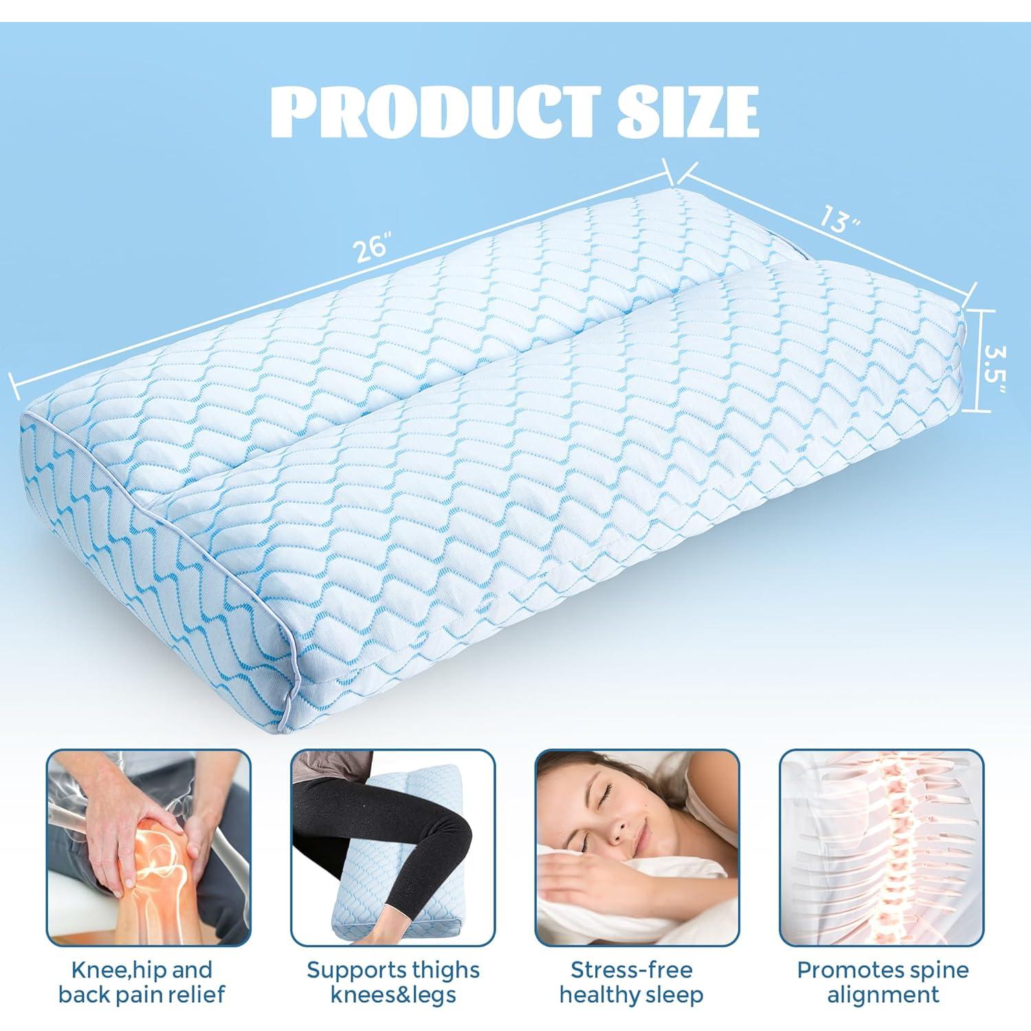 Bafode 3.5"Knee Pillow for Side Sleepers,Cooling Leg Pillow for Side Sleeping,Knee Pillow with 930G 7D Alternative for Relieving Leg, Back, and Knee Pain,High Supportive Leg Pillow for Pregnancy,Blue