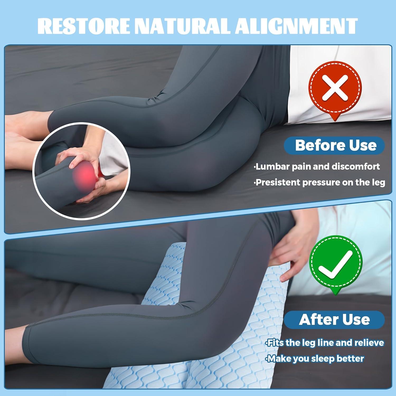 Bafode 3.5"Knee Pillow for Side Sleepers,Cooling Leg Pillow for Side Sleeping,Knee Pillow with 930G 7D Alternative for Relieving Leg, Back, and Knee Pain,High Supportive Leg Pillow for Pregnancy,Blue