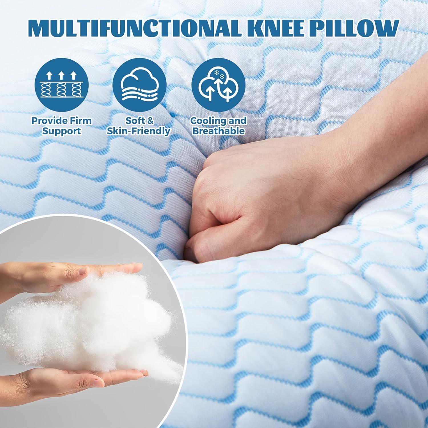 Bafode 3.5"Knee Pillow for Side Sleepers,Cooling Leg Pillow for Side Sleeping,Knee Pillow with 930G 7D Alternative for Relieving Leg, Back, and Knee Pain,High Supportive Leg Pillow for Pregnancy,Blue