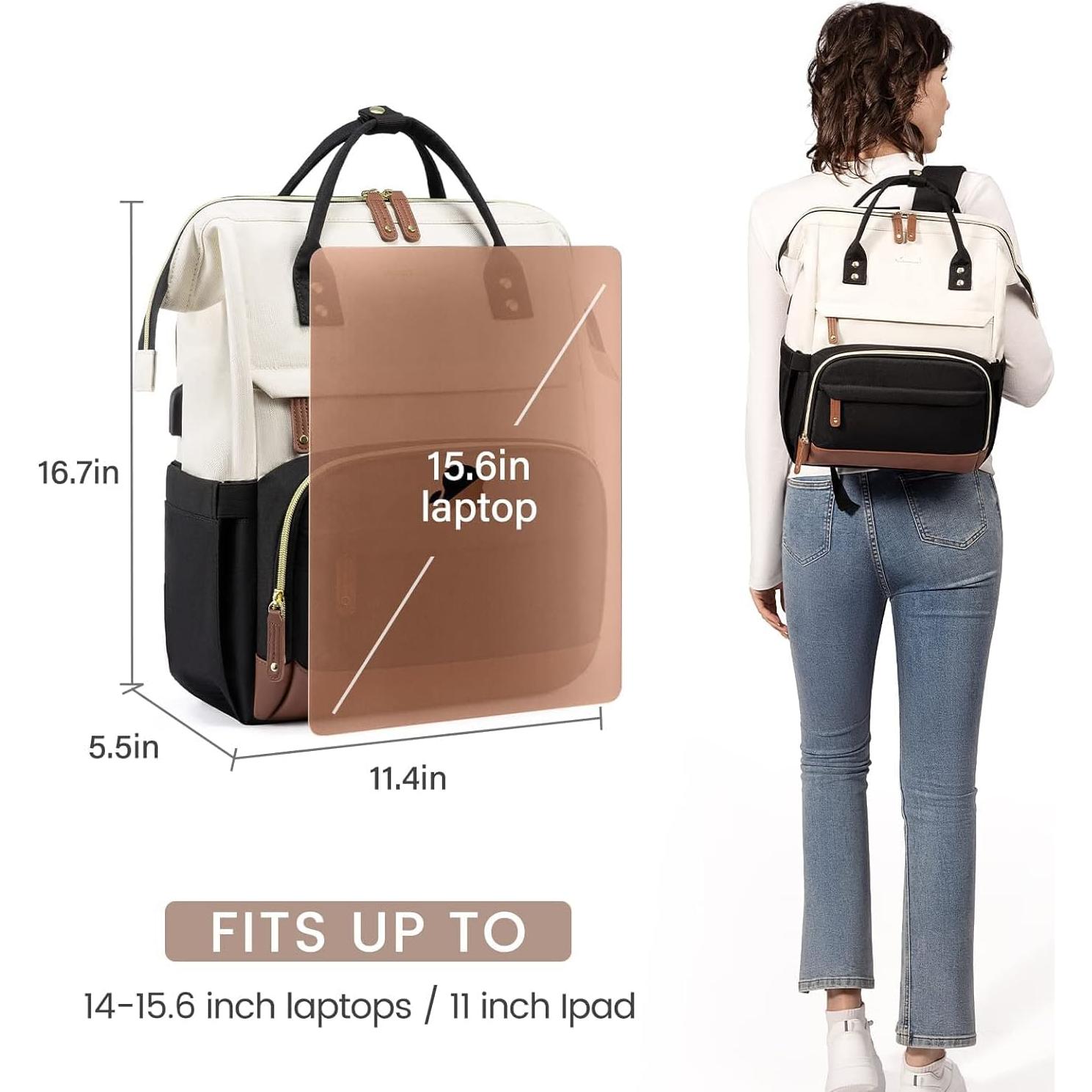 Mochila LOVEVOOK para Laptop 15.6" Beige-Negro USB