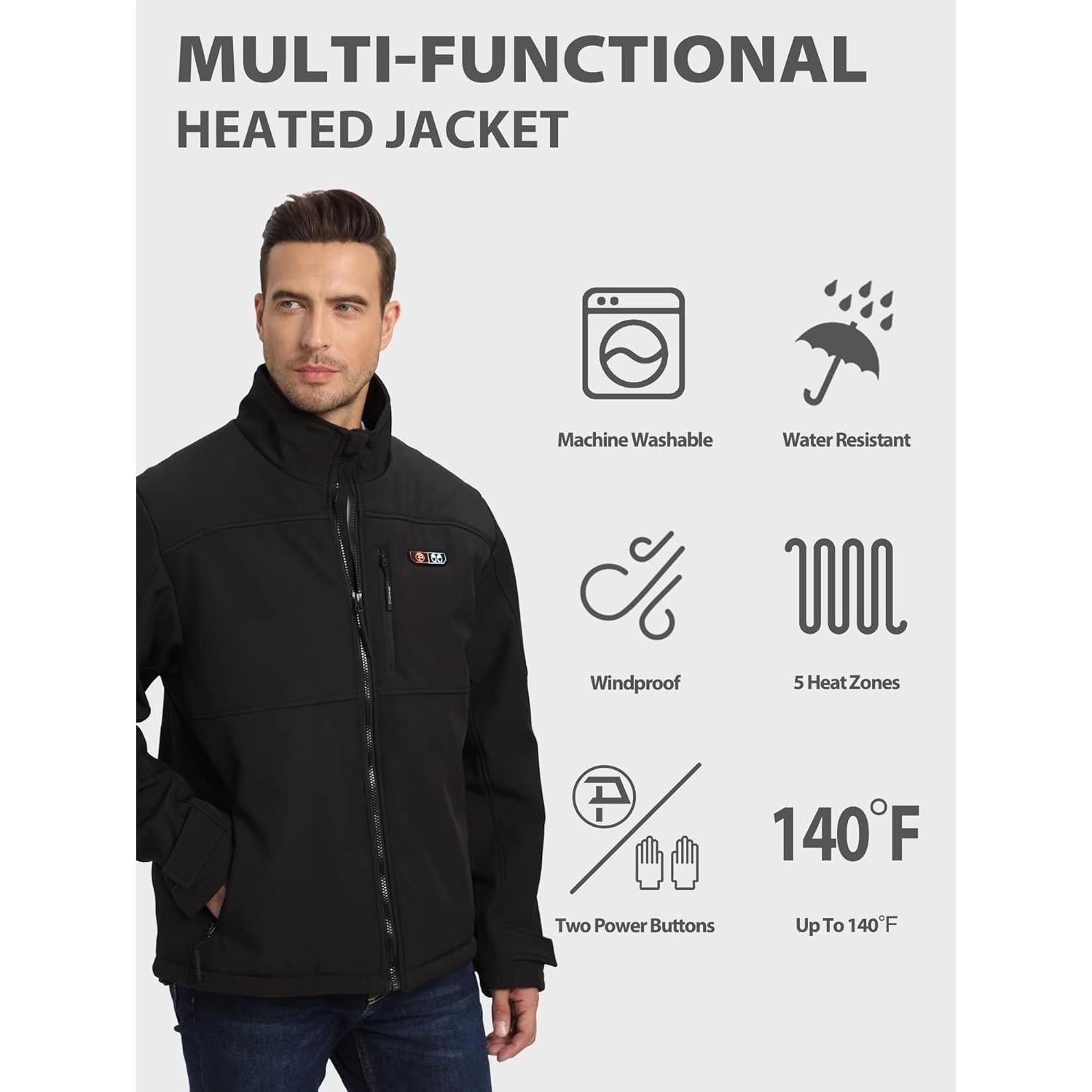 Chaqueta Térmica Hombre PTAHDUS 5 Zonas Calor Batería Incluida