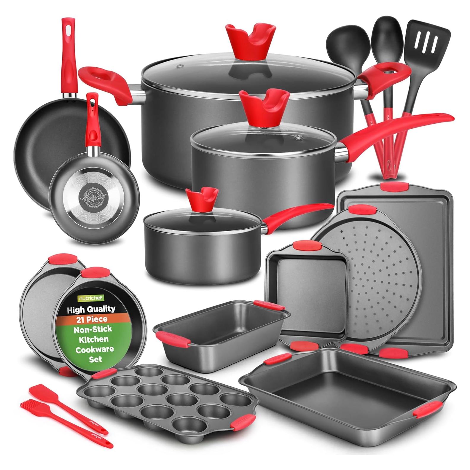 NutriChef Juego de Utensilios de Cocina 21 Piezas Antiadherente