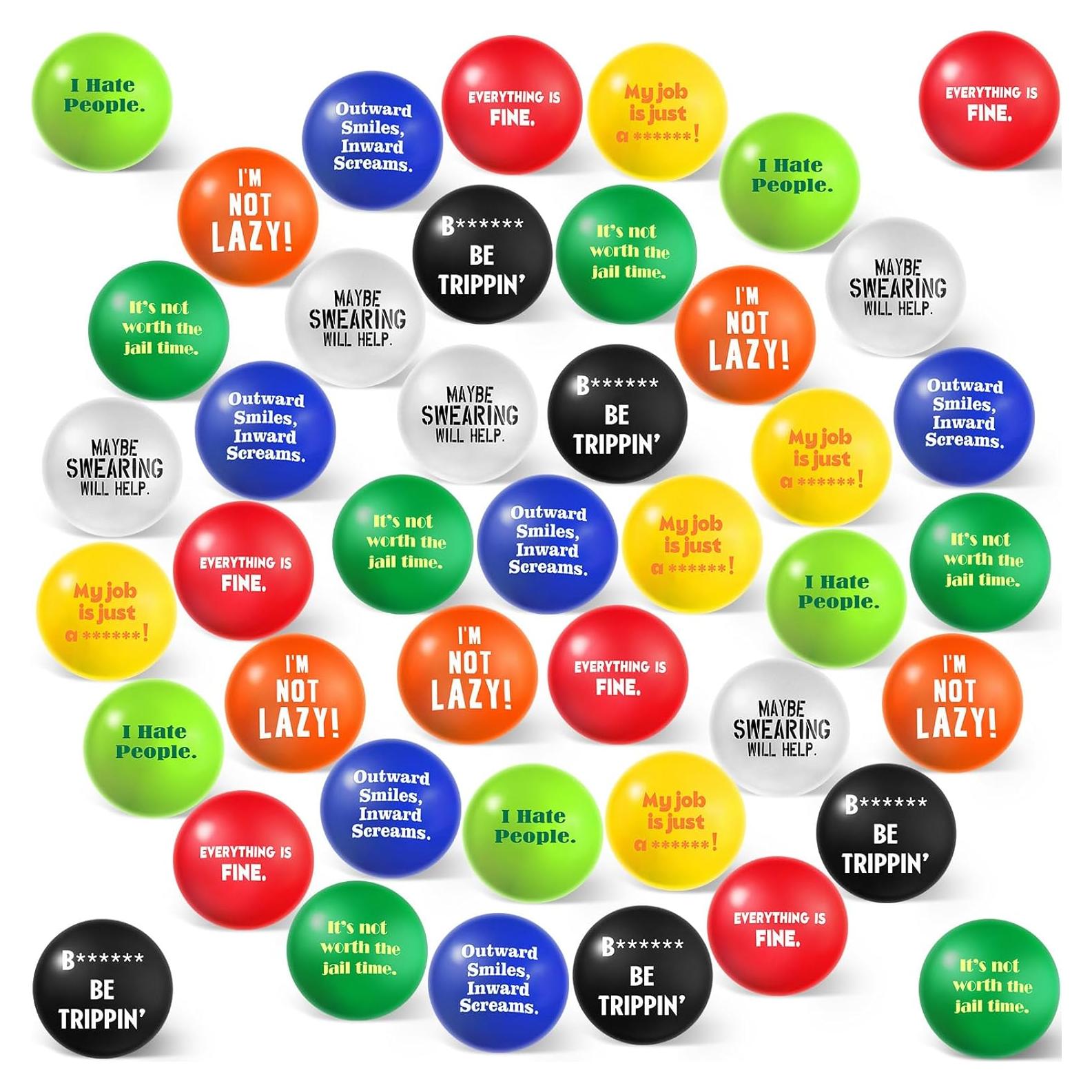 Blulu 24 Pcs Funny Stress Balls Bulk, 1.57" Stress Relief Ball, Everything is Fine, Outward Smiles Inward Screams, It's Not Worth The Jail Time, Funny Gag Gifts for Adults Coworker Employee