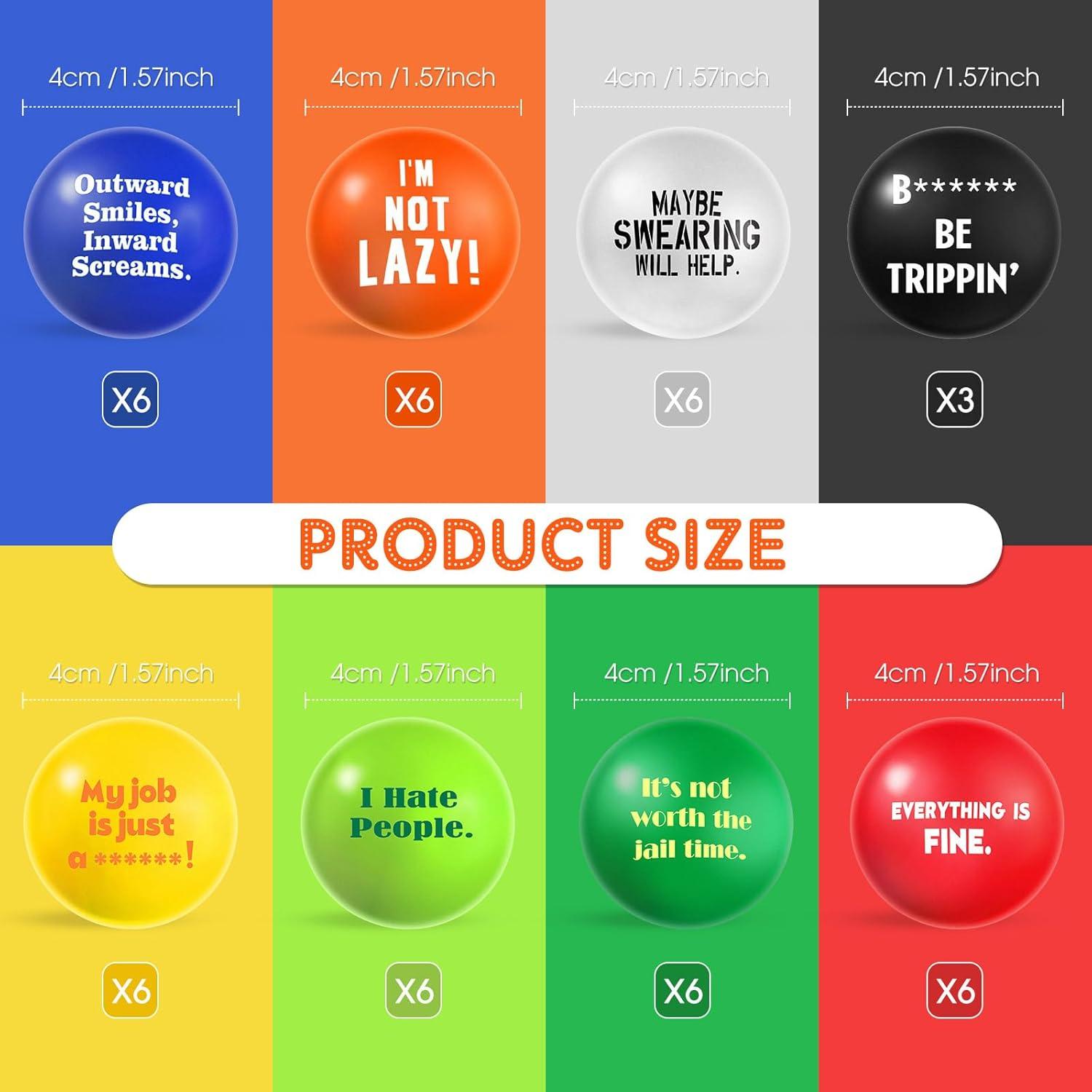 Blulu 24 Pcs Funny Stress Balls Bulk, 1.57" Stress Relief Ball, Everything is Fine, Outward Smiles Inward Screams, It's Not Worth The Jail Time, Funny Gag Gifts for Adults Coworker Employee