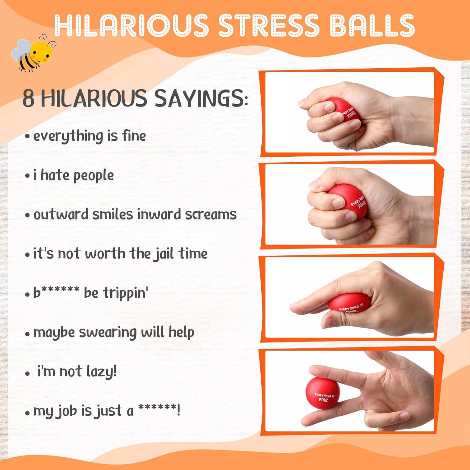 Blulu 24 Pcs Funny Stress Balls Bulk, 1.57" Stress Relief Ball, Everything is Fine, Outward Smiles Inward Screams, It's Not Worth The Jail Time, Funny Gag Gifts for Adults Coworker Employee