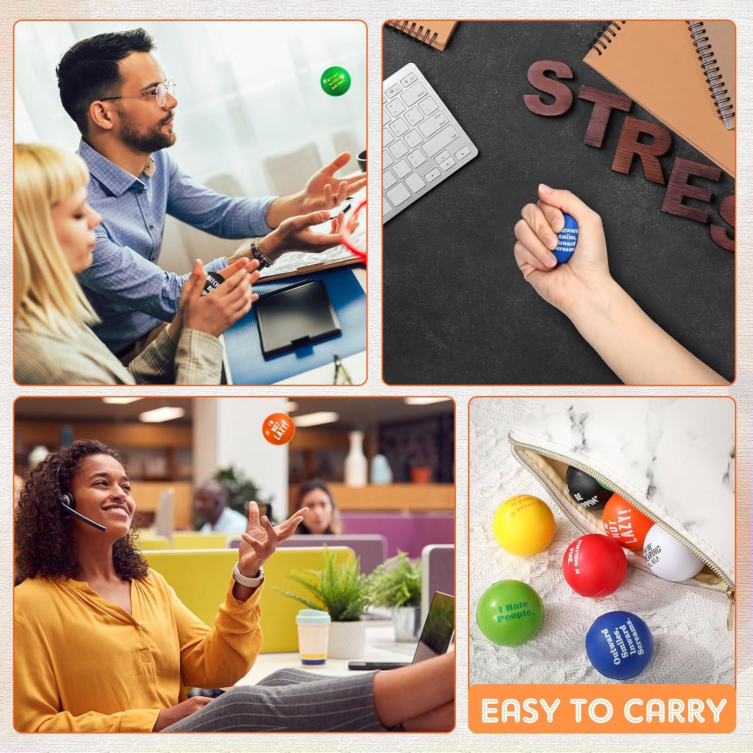 Blulu 24 Pcs Funny Stress Balls Bulk, 1.57" Stress Relief Ball, Everything is Fine, Outward Smiles Inward Screams, It's Not Worth The Jail Time, Funny Gag Gifts for Adults Coworker Employee