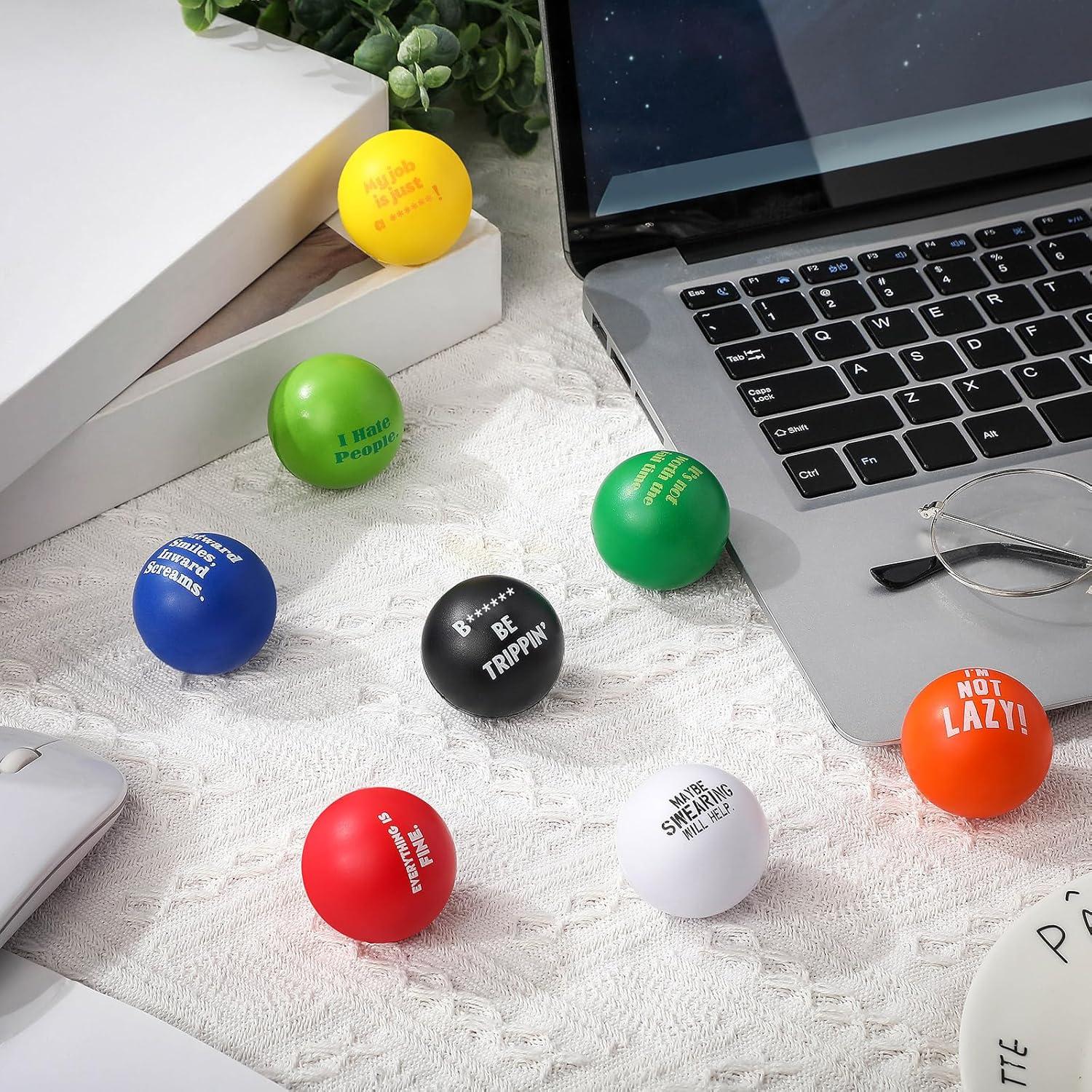 Blulu 24 Pcs Funny Stress Balls Bulk, 1.57" Stress Relief Ball, Everything is Fine, Outward Smiles Inward Screams, It's Not Worth The Jail Time, Funny Gag Gifts for Adults Coworker Employee
