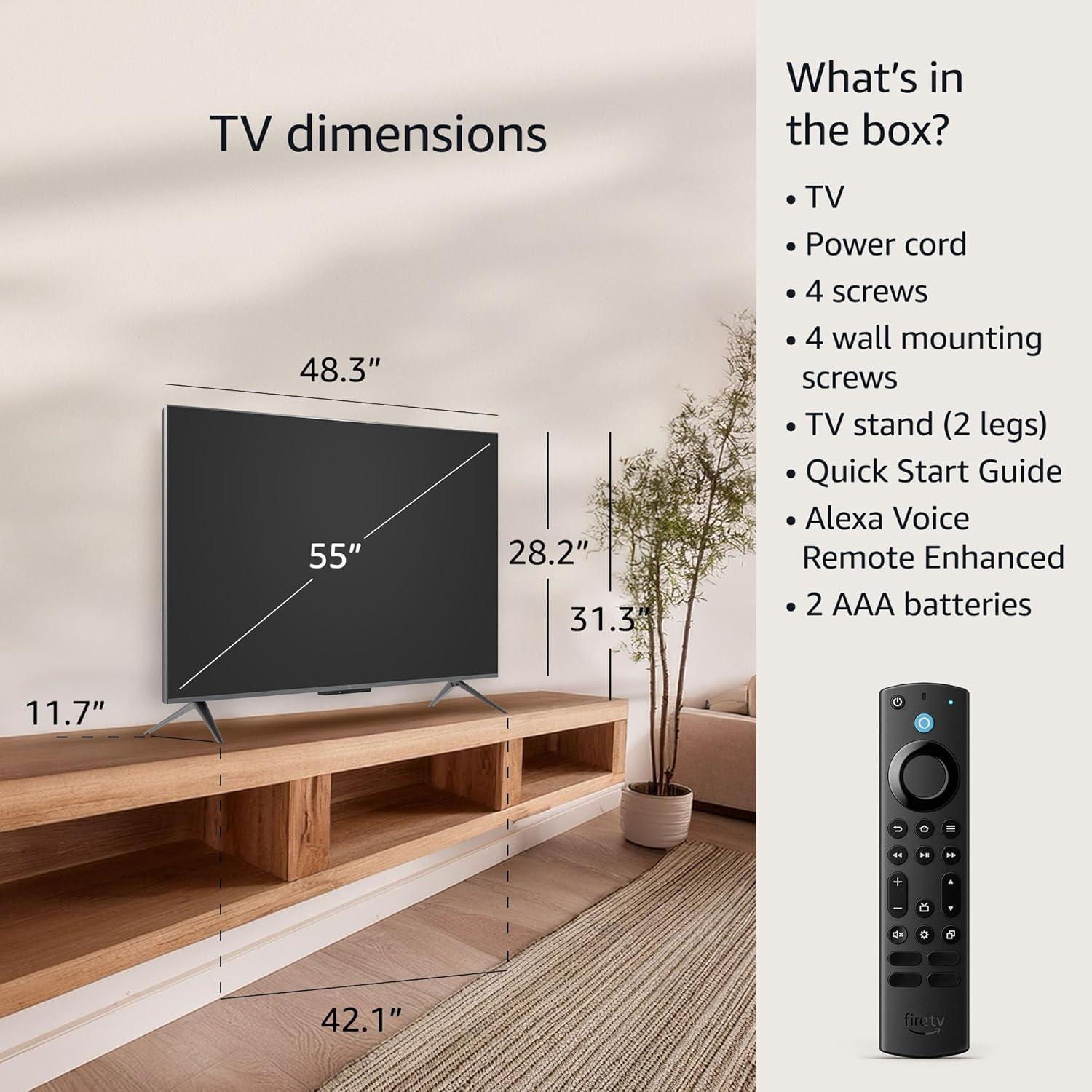 Amazon Fire TV 55" Omni Mini-LED Series, QLED 4K UHD smart TV, Dolby Vision IQ, 144hz gaming mode, Ambient Experience, hands-free with Alexa, 2024 release