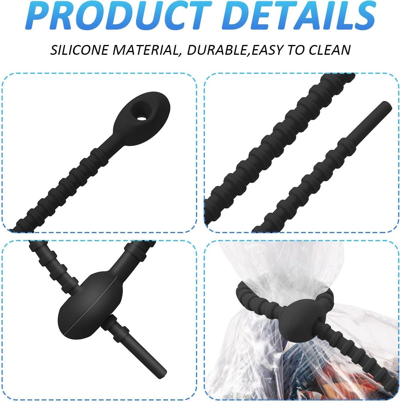 20 Piezas Clips de Silicona Reutilizables Boao 21 cm Negro