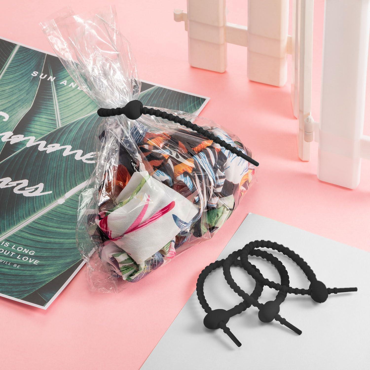 20 Piezas Clips de Silicona Reutilizables Boao 21 cm Negro