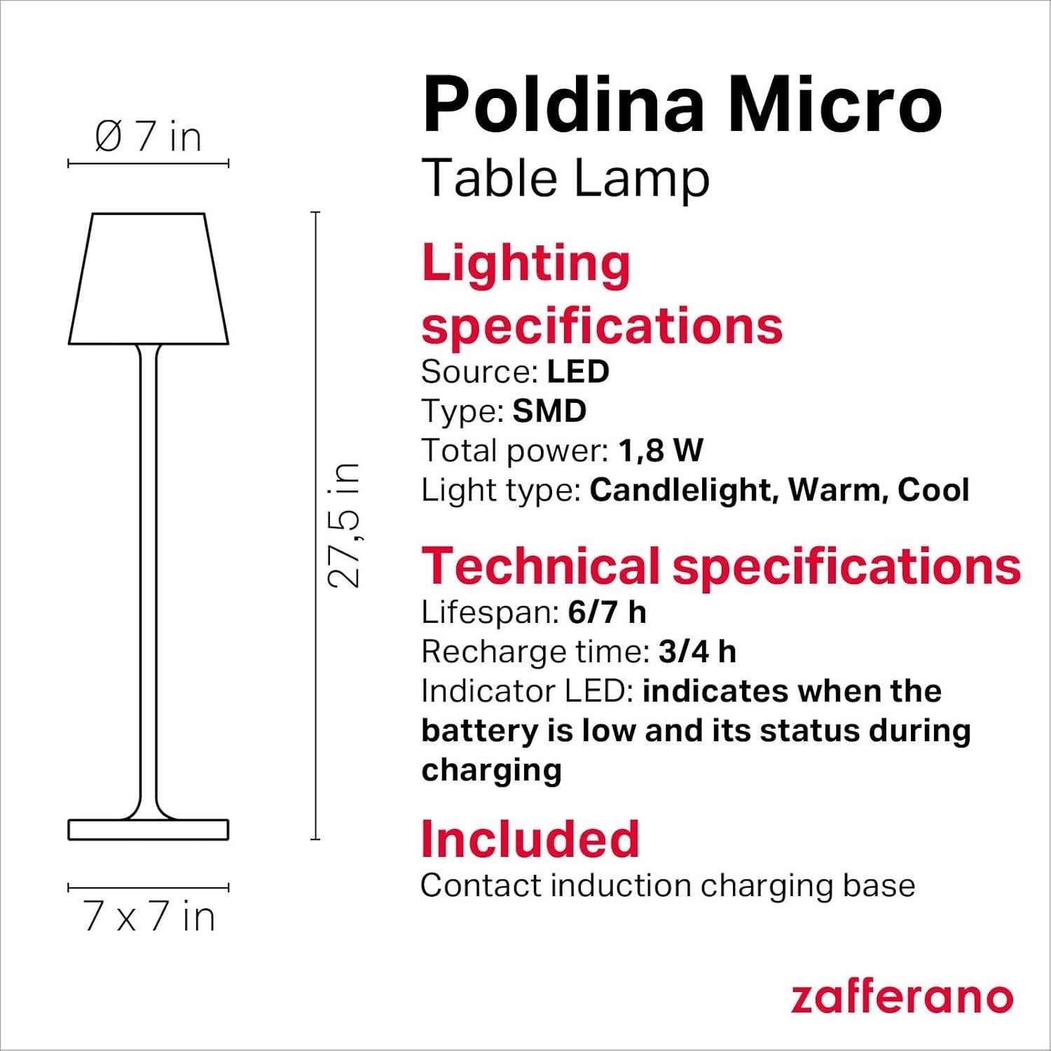 Lámpara de Mesa Recargable Zafferano Poldina Micro Arena 27.5 cm