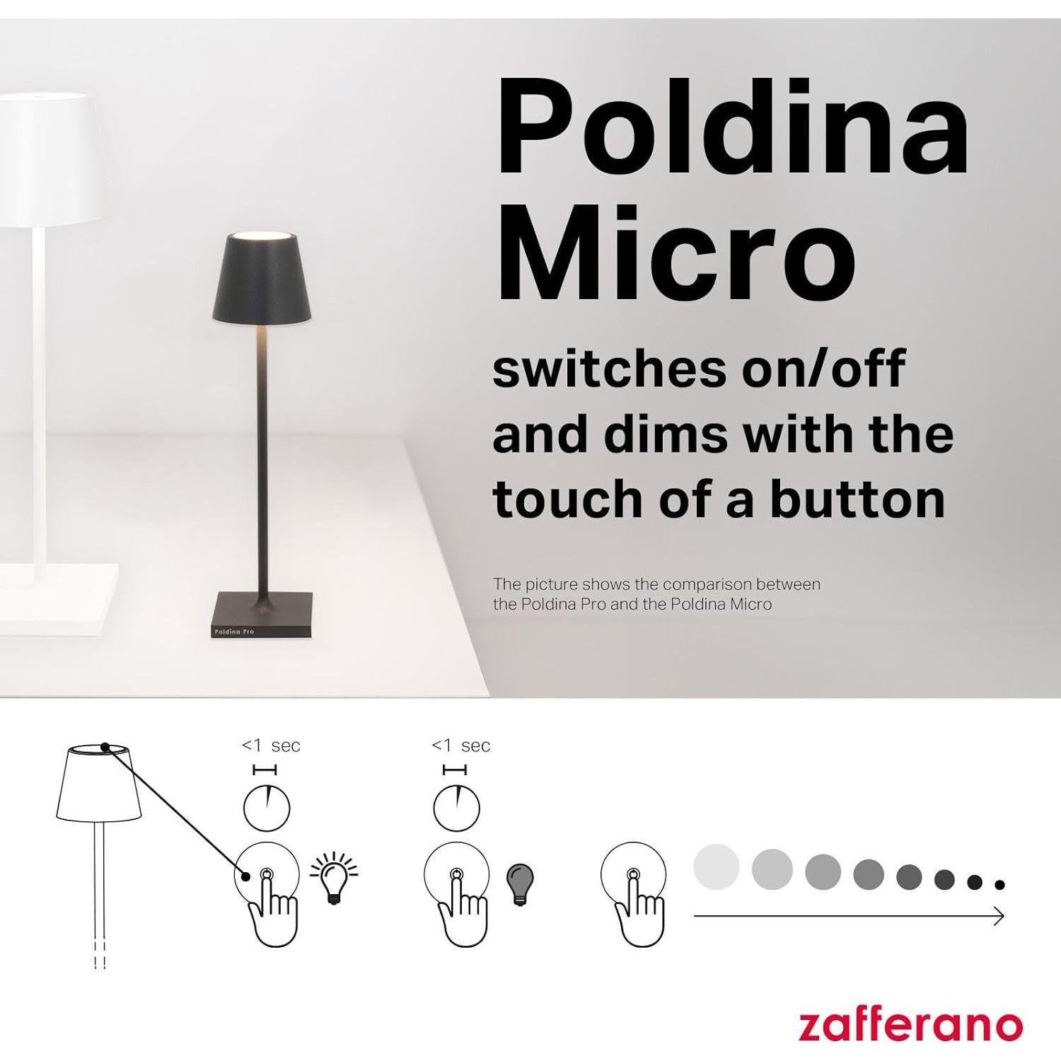 Lámpara de Mesa Recargable Zafferano Poldina Micro Arena 27.5 cm