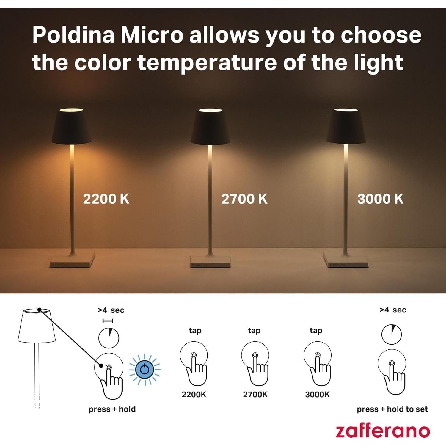 Lámpara de Mesa Recargable Zafferano Poldina Micro Arena 27.5 cm