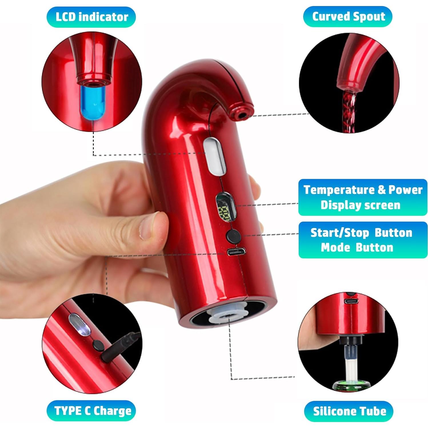 Electric Wine Aerator Pourer, Portable Automatic One-Touch Decanter Dispenser Pump for Red and White Wine with Type C Rechargeable Battery