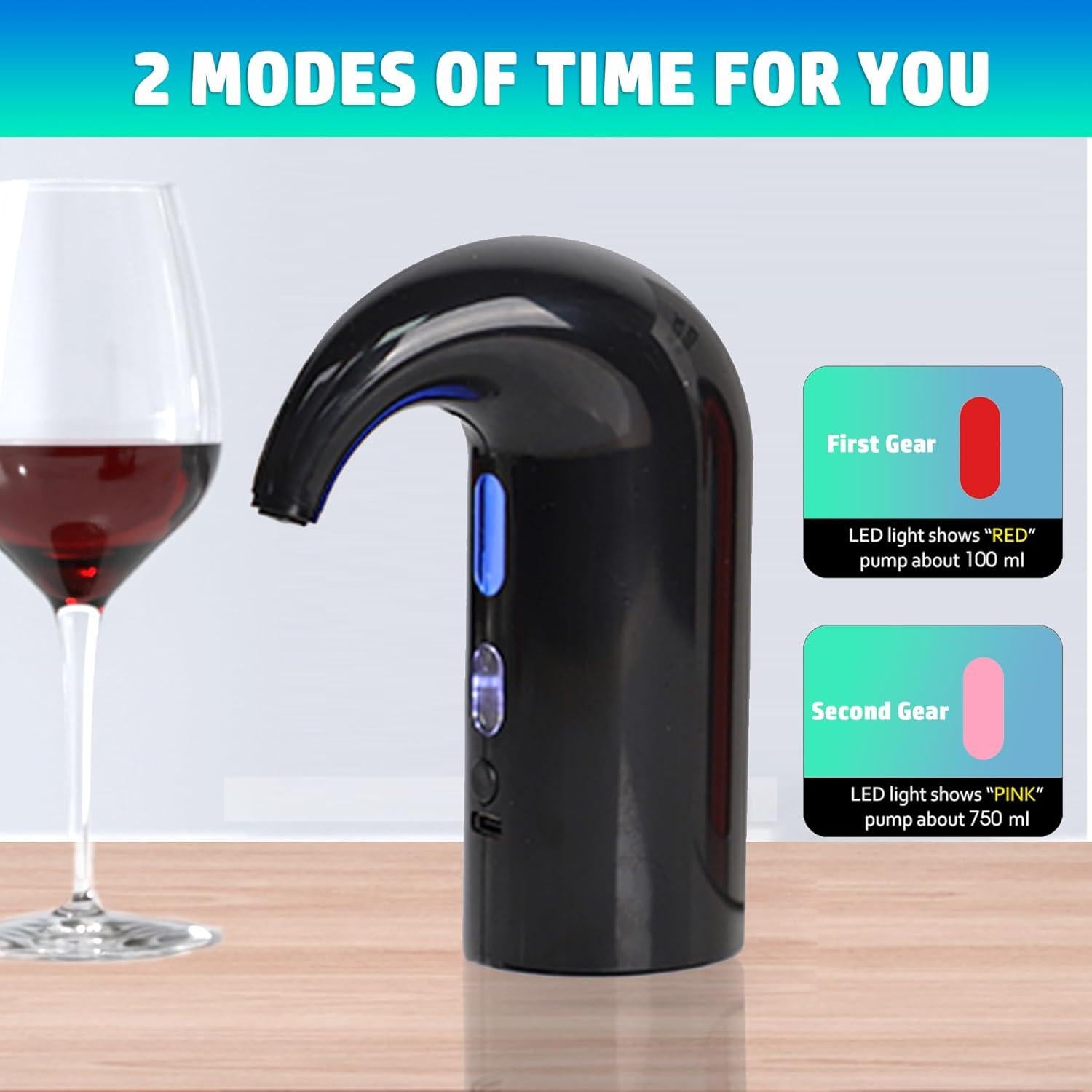 Electric Wine Aerator Pourer, Portable Automatic One-Touch Decanter Dispenser Pump for Red and White Wine with Type C Rechargeable Battery