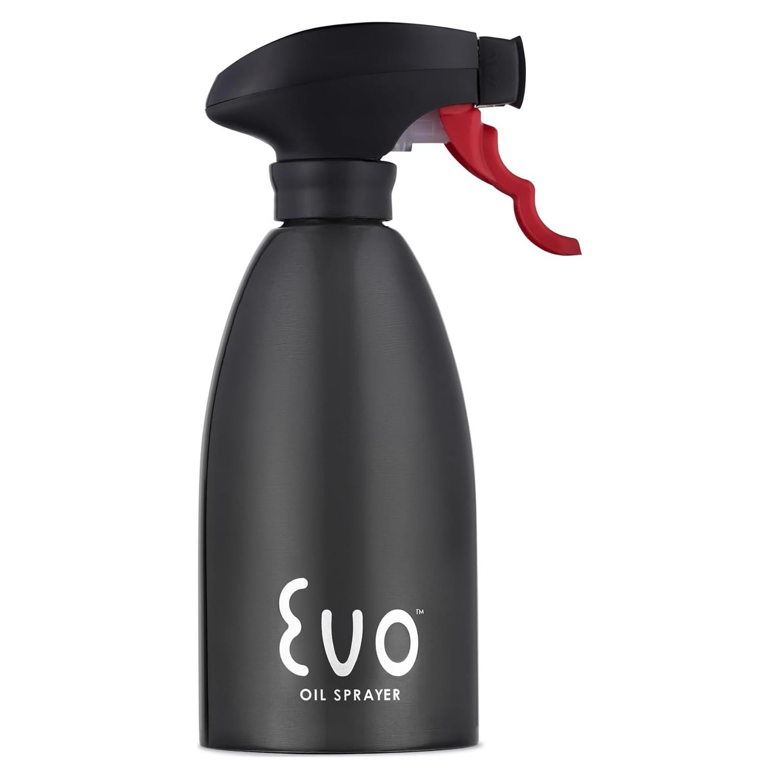 Evo Oil Sprayer 18/8 Stainless Steel, Non-Aerosol for Olive, Cooking Oils, and Vinegars, Black, 16-Ounce Capacity