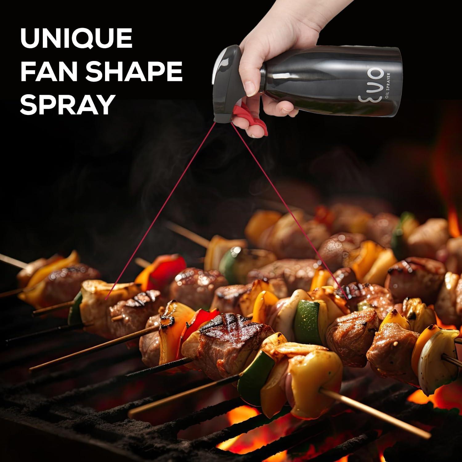 Evo Oil Sprayer 18/8 Stainless Steel, Non-Aerosol for Olive, Cooking Oils, and Vinegars, Black, 16-Ounce Capacity