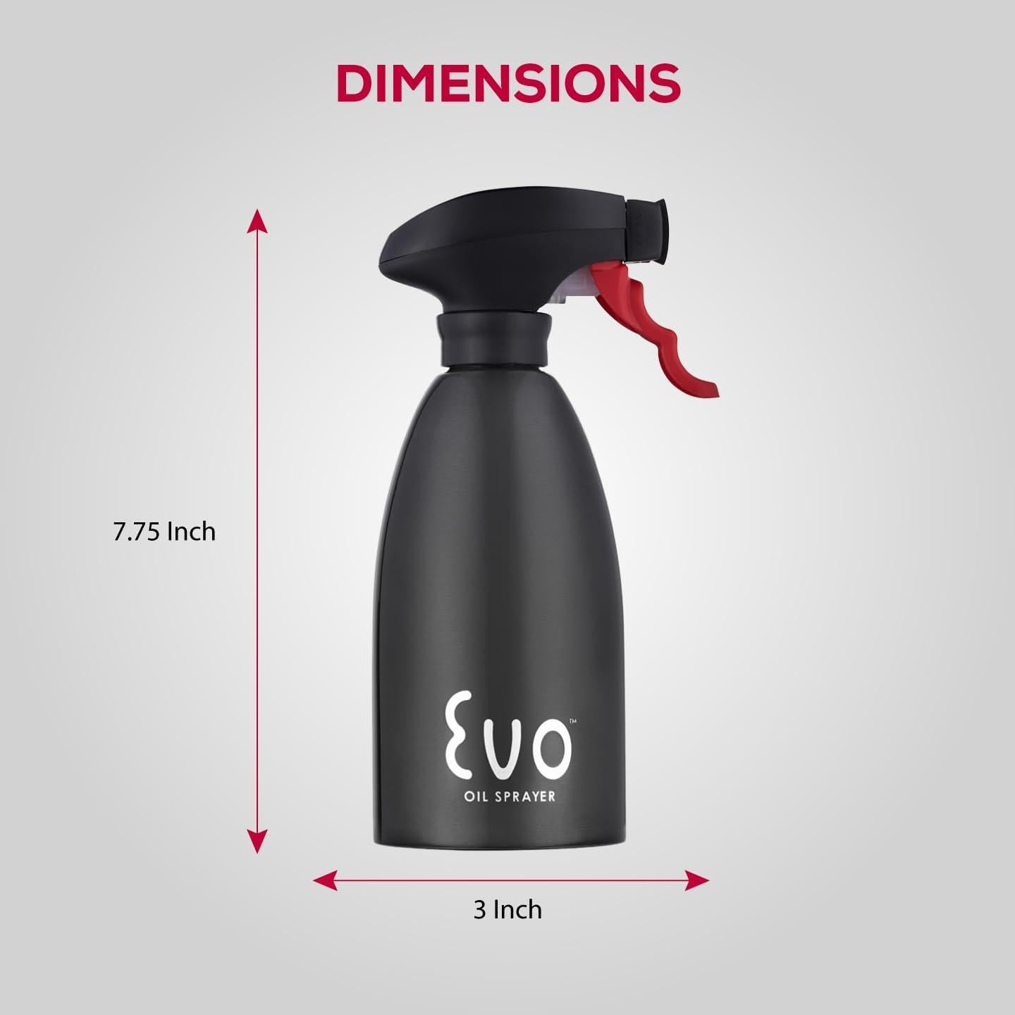 Evo Oil Sprayer 18/8 Stainless Steel, Non-Aerosol for Olive, Cooking Oils, and Vinegars, Black, 16-Ounce Capacity