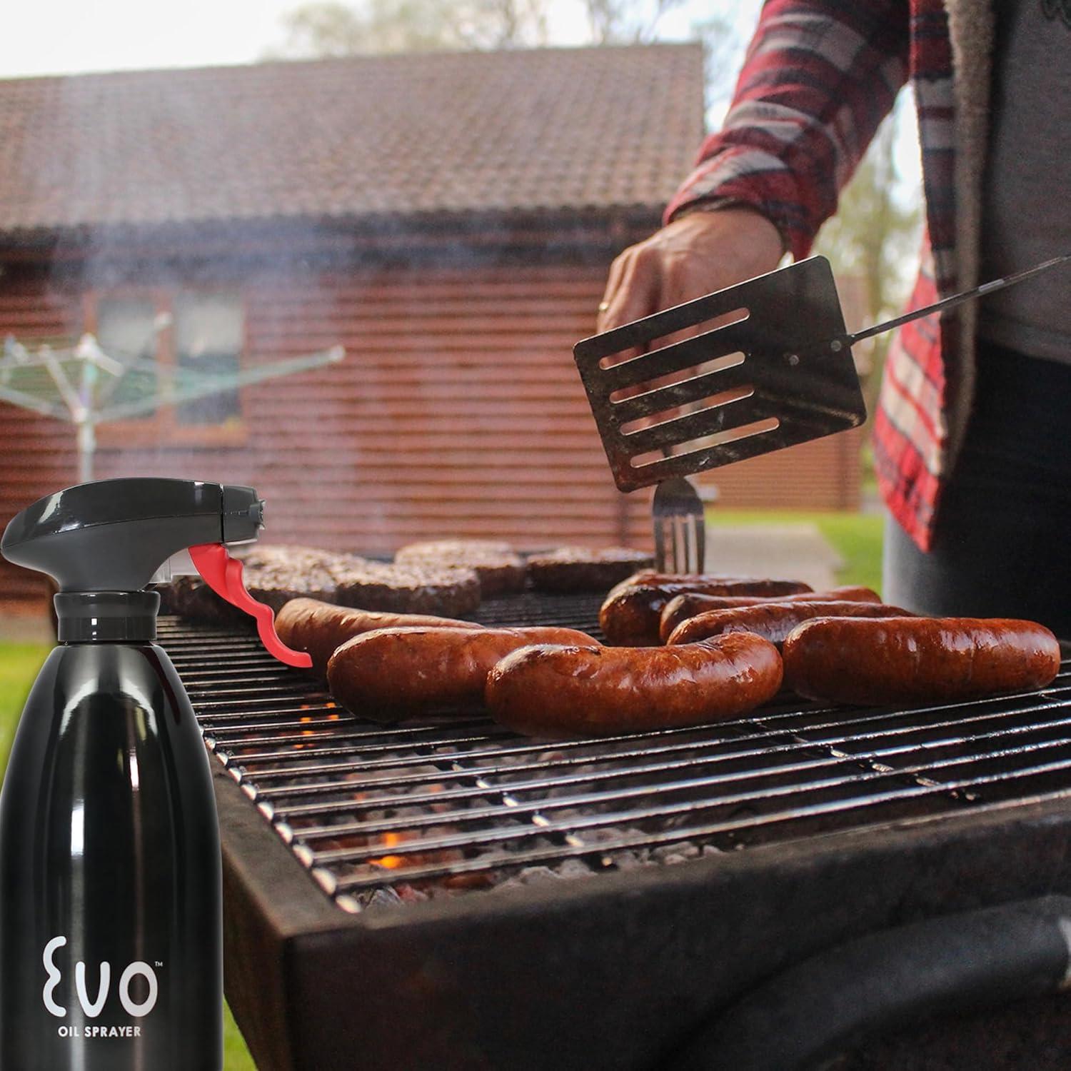 Evo Oil Sprayer 18/8 Stainless Steel, Non-Aerosol for Olive, Cooking Oils, and Vinegars, Black, 16-Ounce Capacity