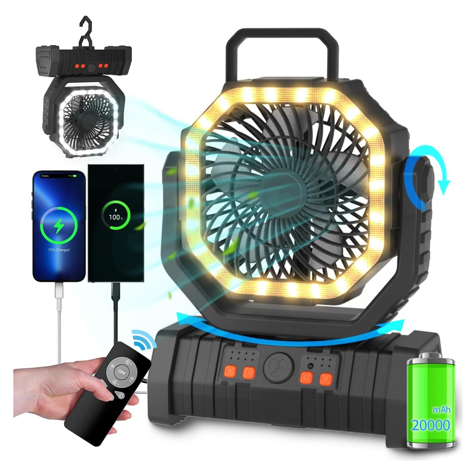 Ventilador Portátil Recargable ADUST F6 con Luz LED 20000mAh