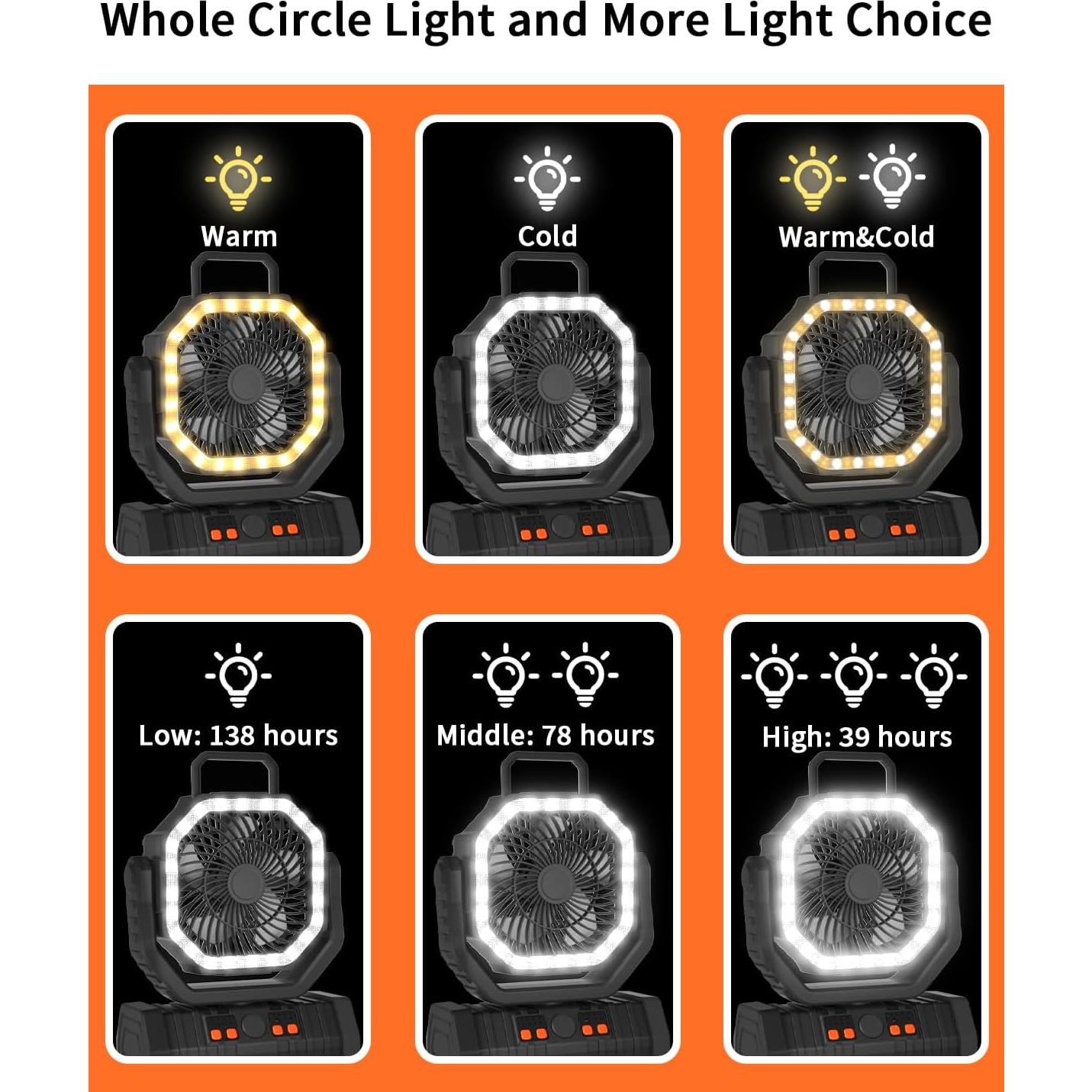 Ventilador Portátil Recargable ADUST F6 con Luz LED 20000mAh