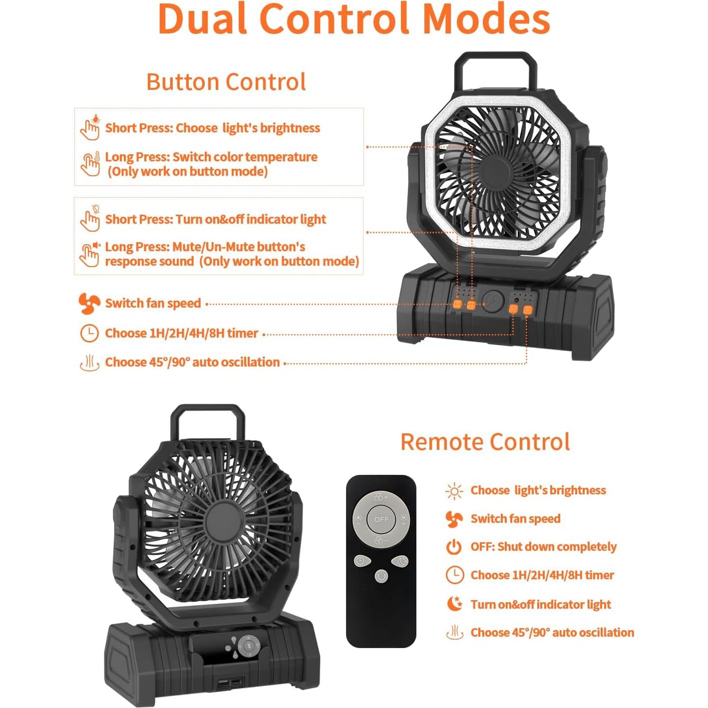Ventilador Portátil Recargable ADUST F6 con Luz LED 20000mAh