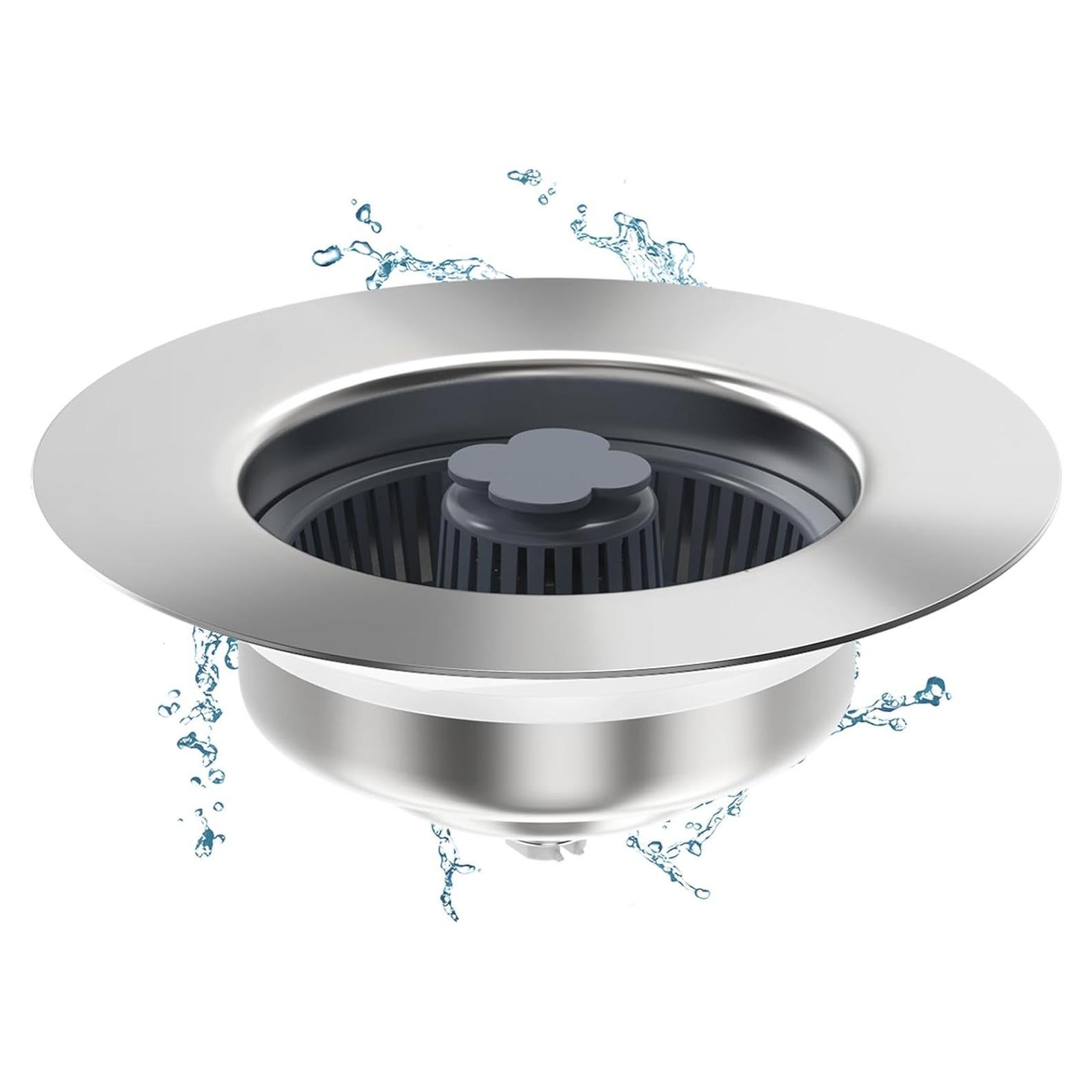 3 in 1 Kitchen Sink Drain Strainer & Stopper Kit, SUS304 Stainless Steel Pop-up Kitchen Drain Stopper with Strainer Basket, Fast Drainage Kitchen Sink Plug for Standard 3-1/2 Inch Drain