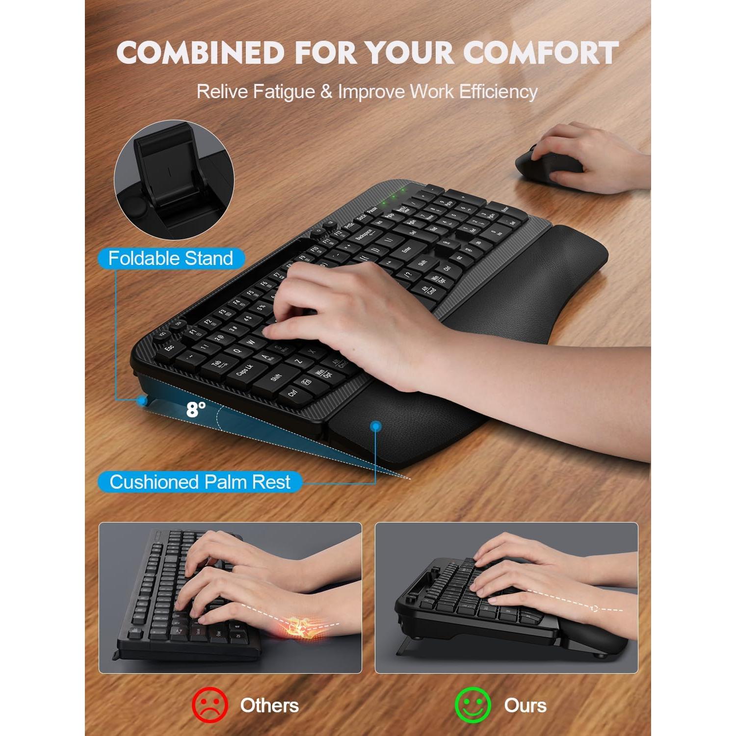 Combo Teclado y Ratón Inalámbrico EAYBLLY Ergonómico Negro