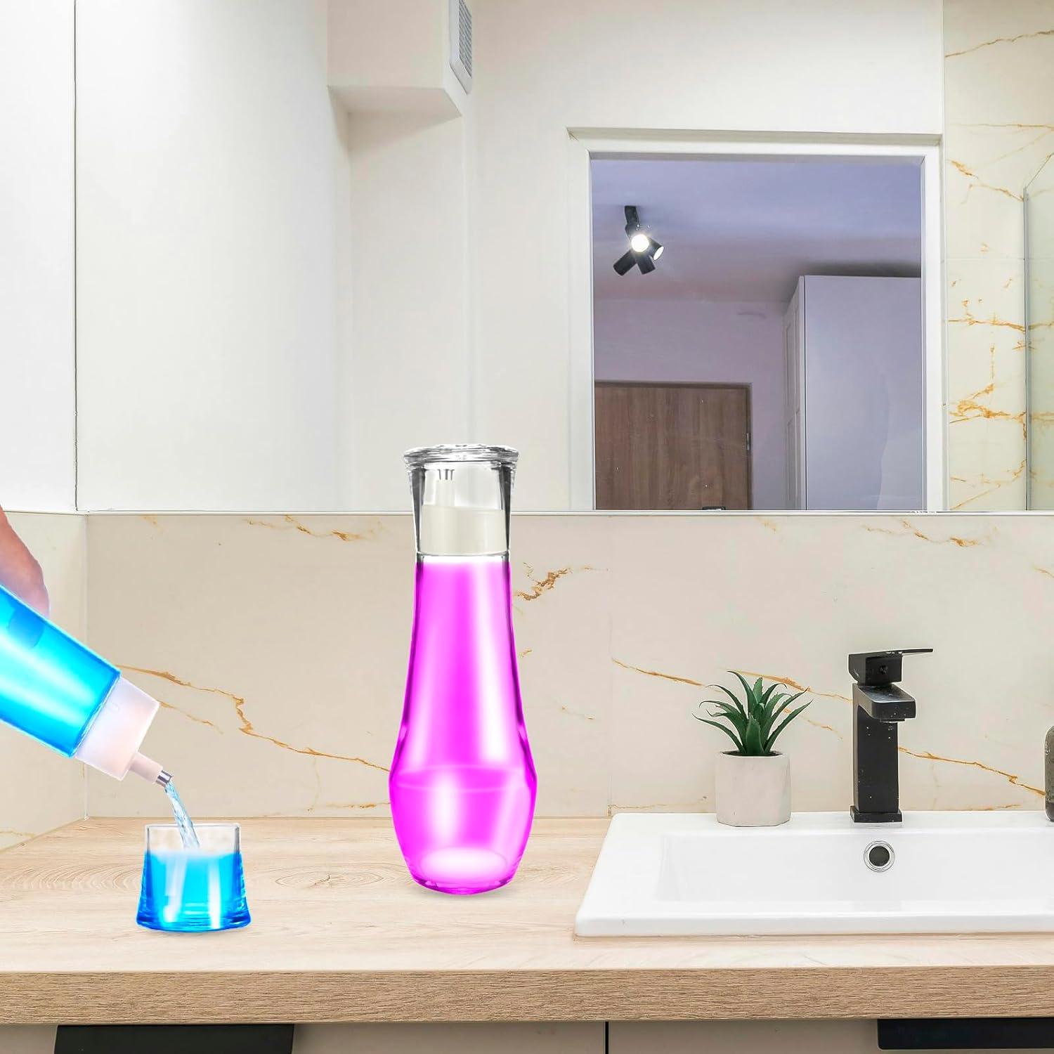 Bathroom Mouthwash Dispenser with Lid,8.8 oz Glass Mouthwash Dispensers with Pour Spout Reusable Dispensing Mouthwash, Vegetable Oil, Syrup, and Other Liquids Container Cups