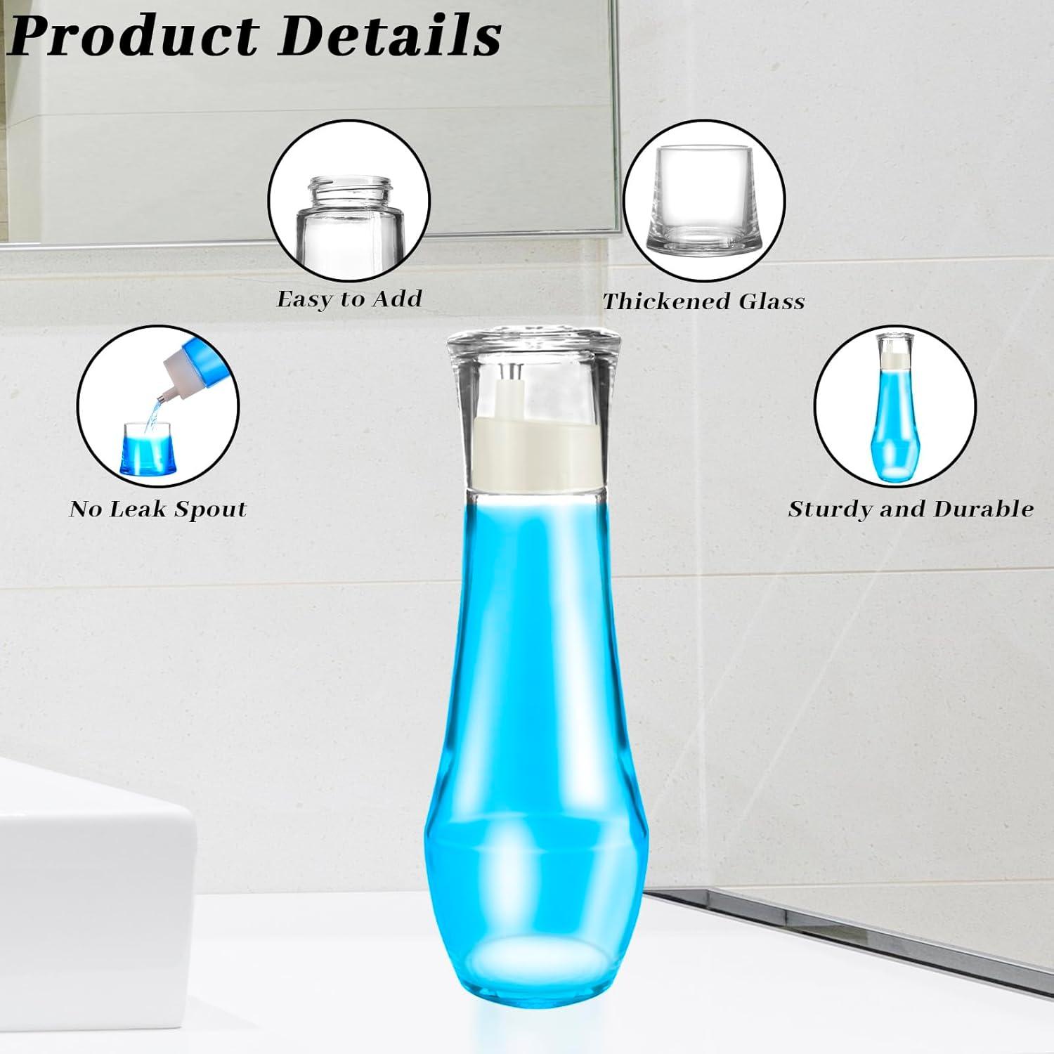 Bathroom Mouthwash Dispenser with Lid,8.8 oz Glass Mouthwash Dispensers with Pour Spout Reusable Dispensing Mouthwash, Vegetable Oil, Syrup, and Other Liquids Container Cups