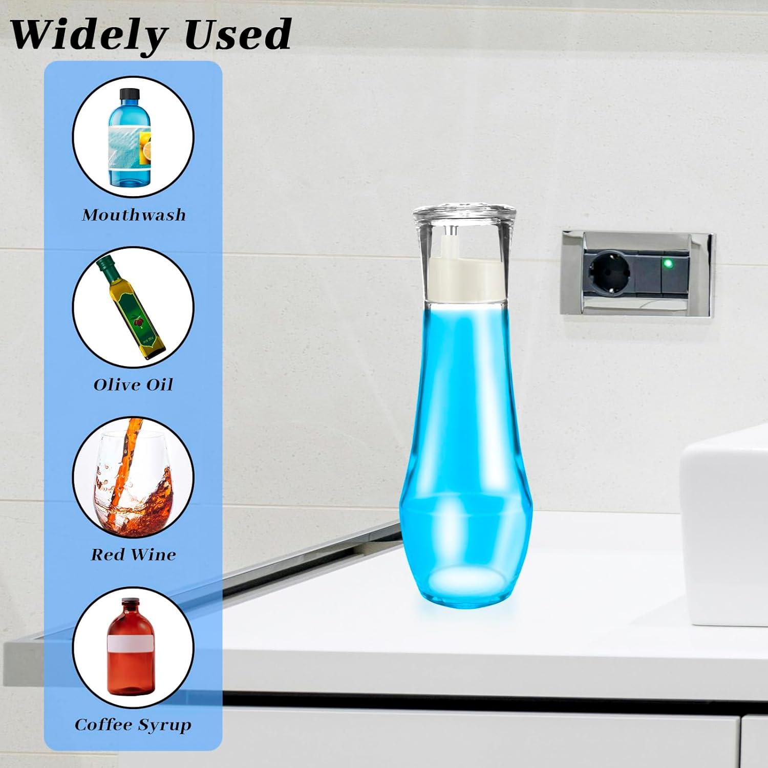Bathroom Mouthwash Dispenser with Lid,8.8 oz Glass Mouthwash Dispensers with Pour Spout Reusable Dispensing Mouthwash, Vegetable Oil, Syrup, and Other Liquids Container Cups