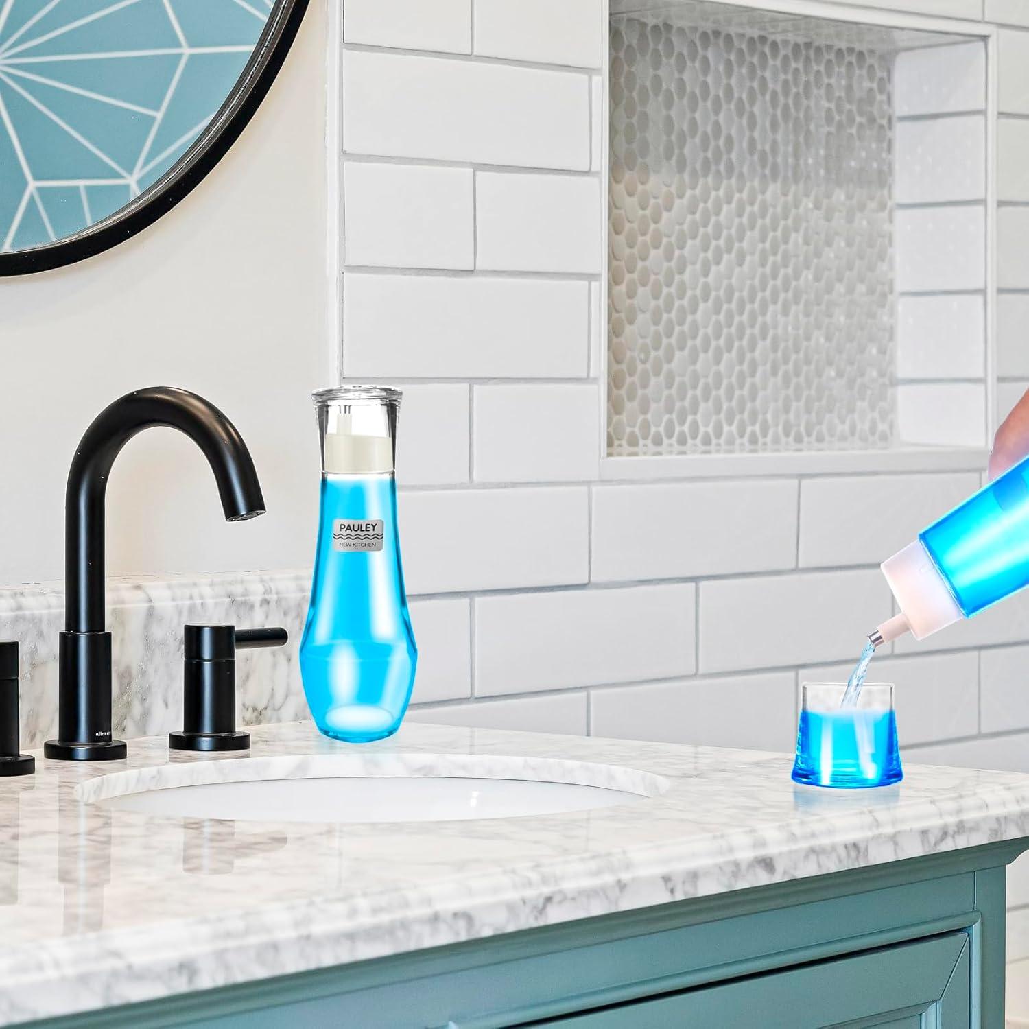 Bathroom Mouthwash Dispenser with Lid,8.8 oz Glass Mouthwash Dispensers with Pour Spout Reusable Dispensing Mouthwash, Vegetable Oil, Syrup, and Other Liquids Container Cups