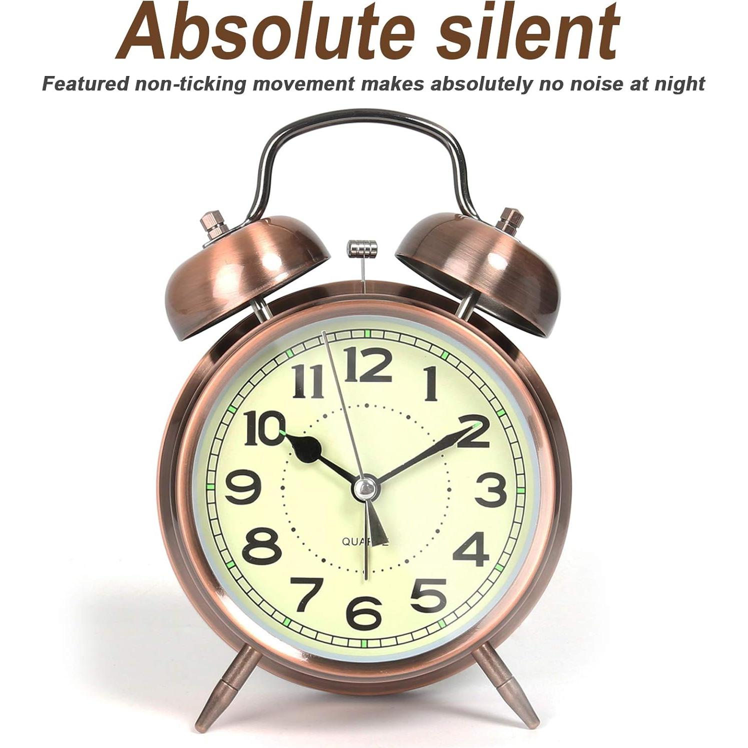 Reloj Despertador AYRELY Campana Doble Cobre Rojo Silencioso