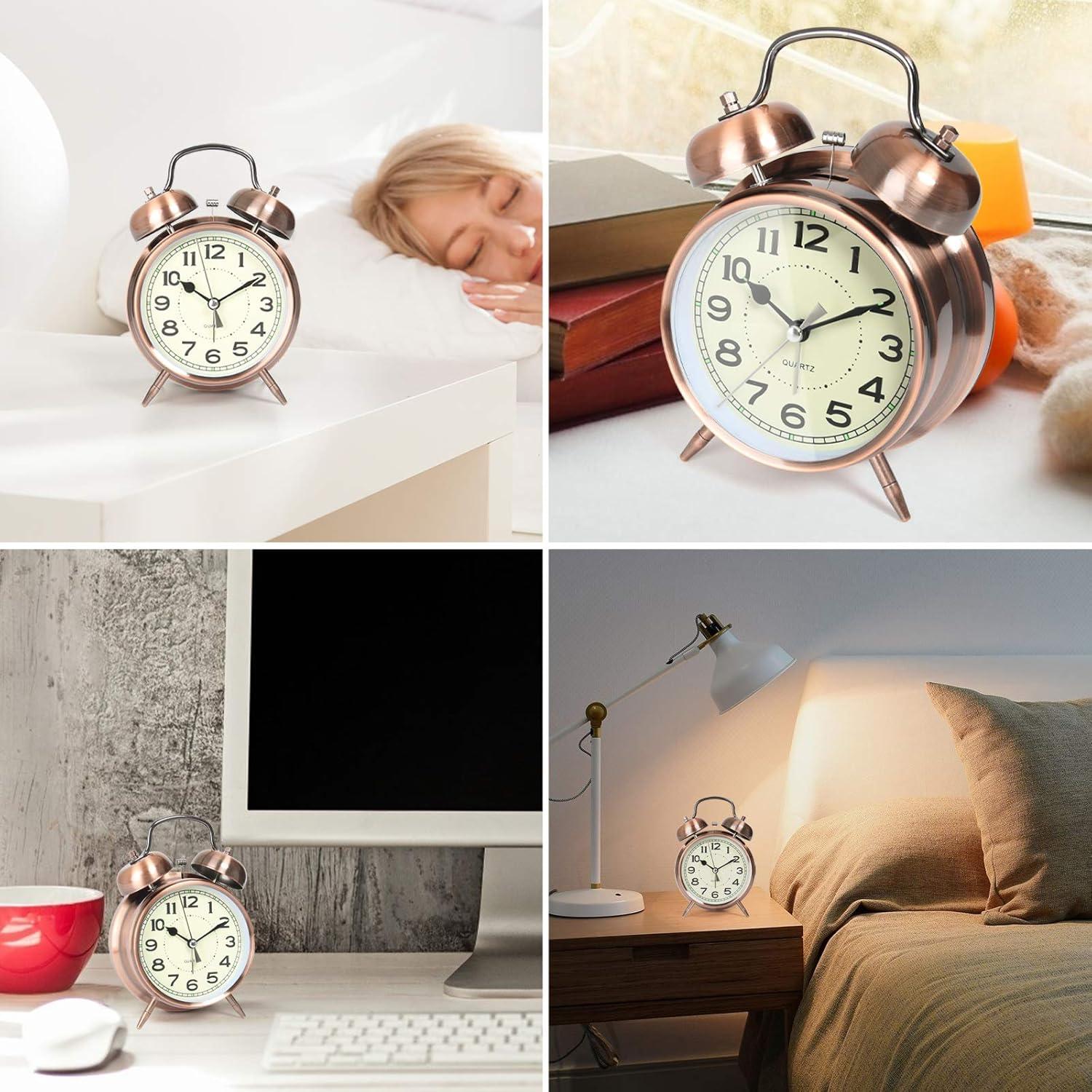 Reloj Despertador AYRELY Campana Doble Cobre Rojo Silencioso