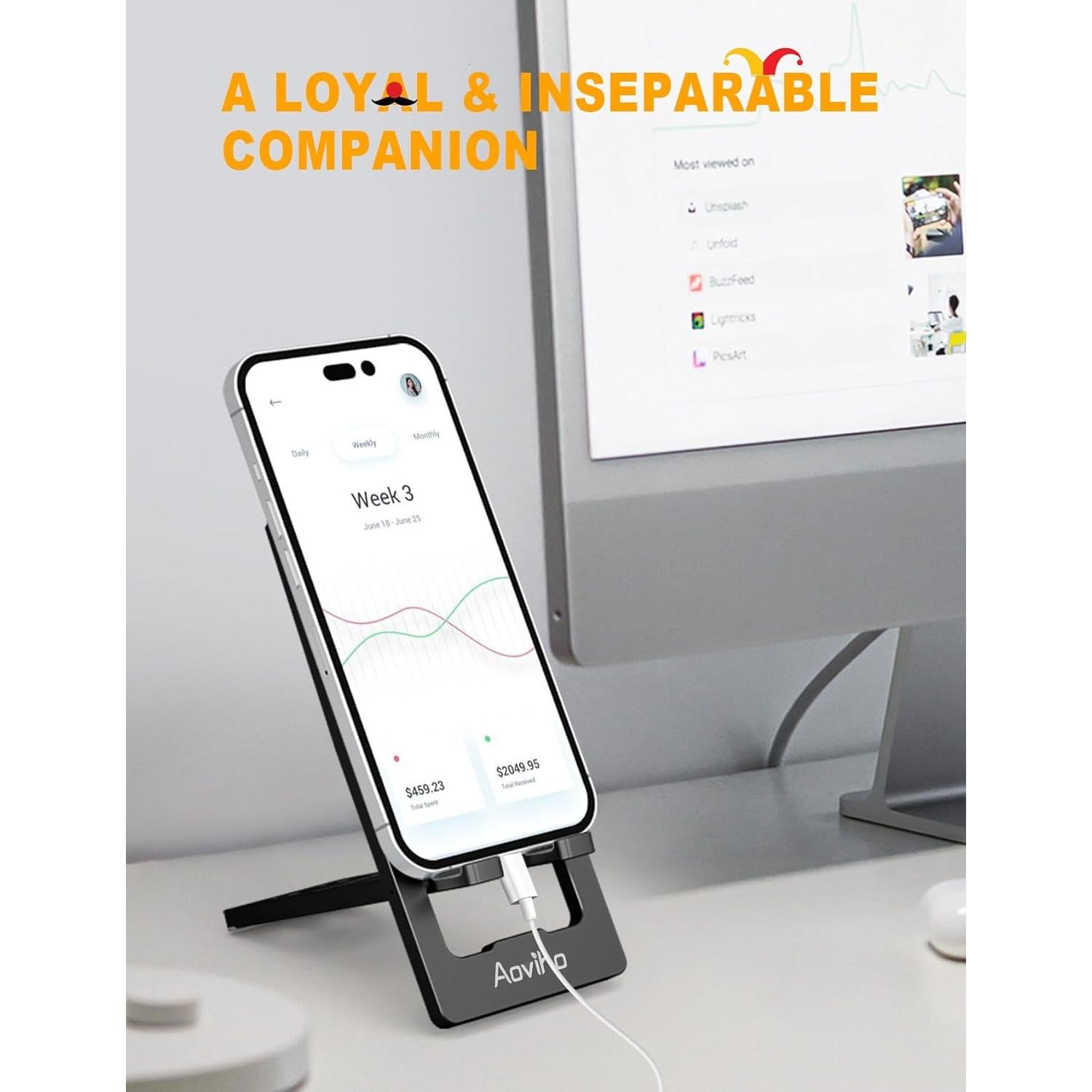 Soporte de Teléfono Ajustable Aoviho para Escritorio Negro