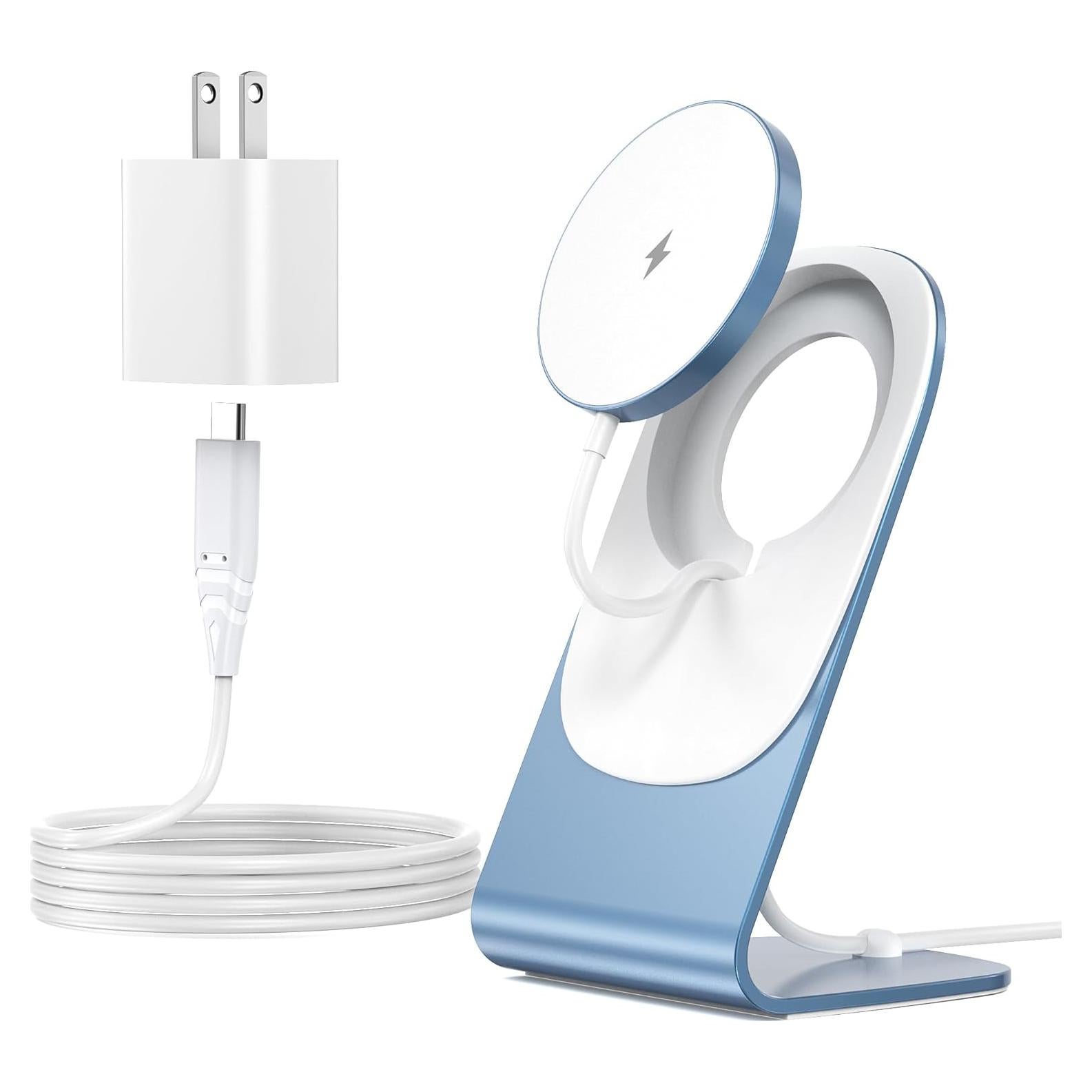 Cargador Inalámbrico Magnético 20W con Soporte Aluminio Azul