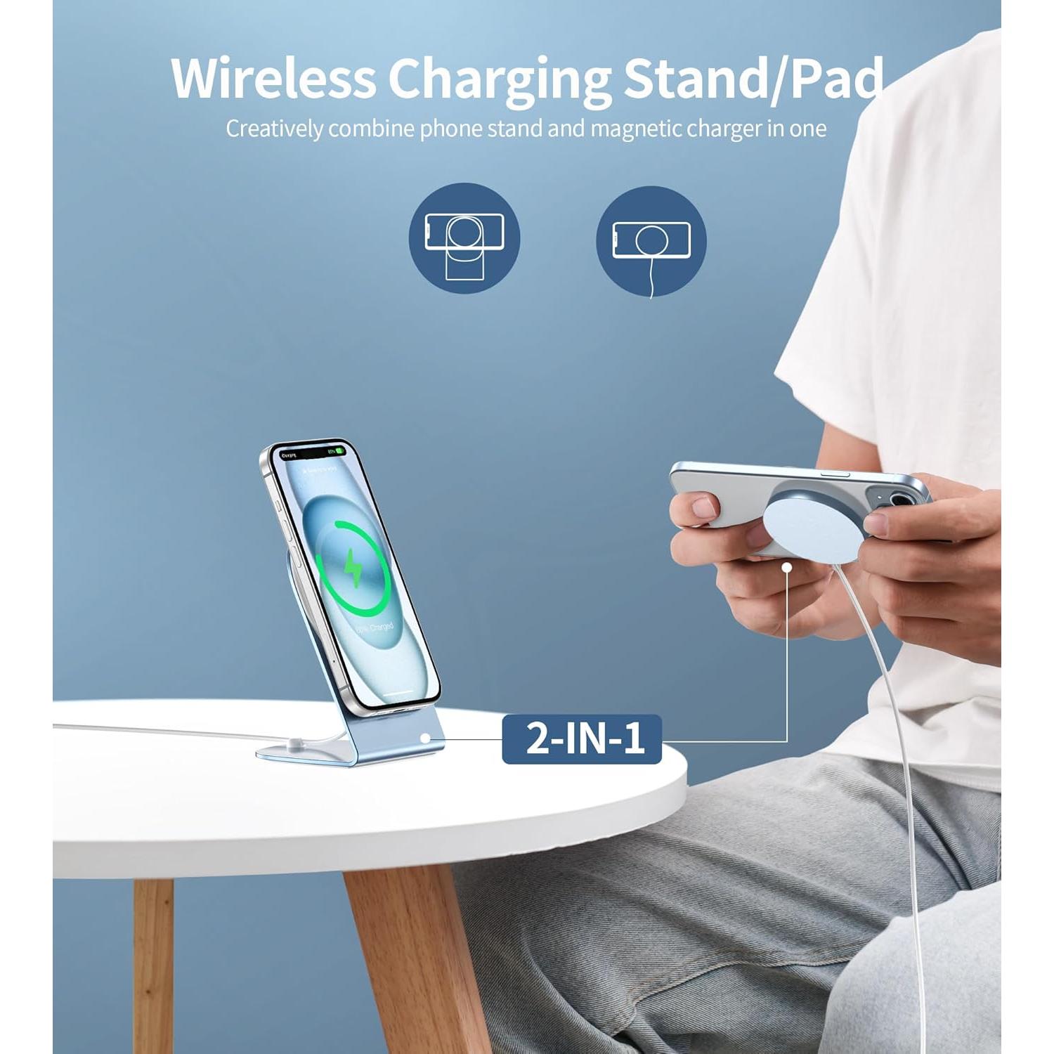 Cargador Inalámbrico Magnético 20W con Soporte Aluminio Azul