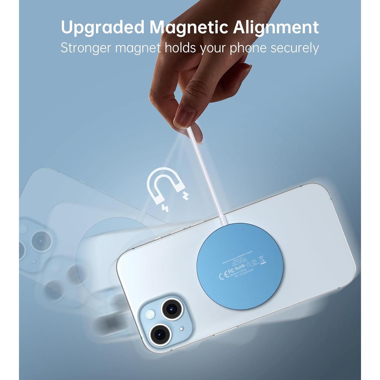 Cargador Inalámbrico Magnético 20W con Soporte Aluminio Azul