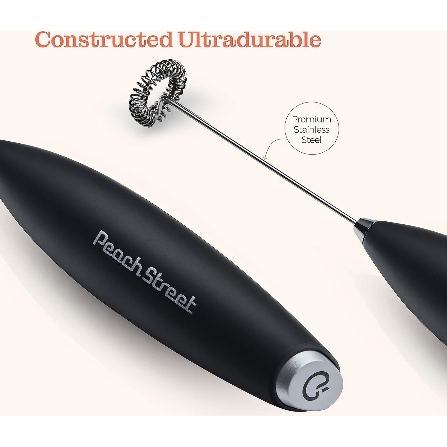 Espumador de Leche Peach Street Negro 500ml Acero Inoxidable